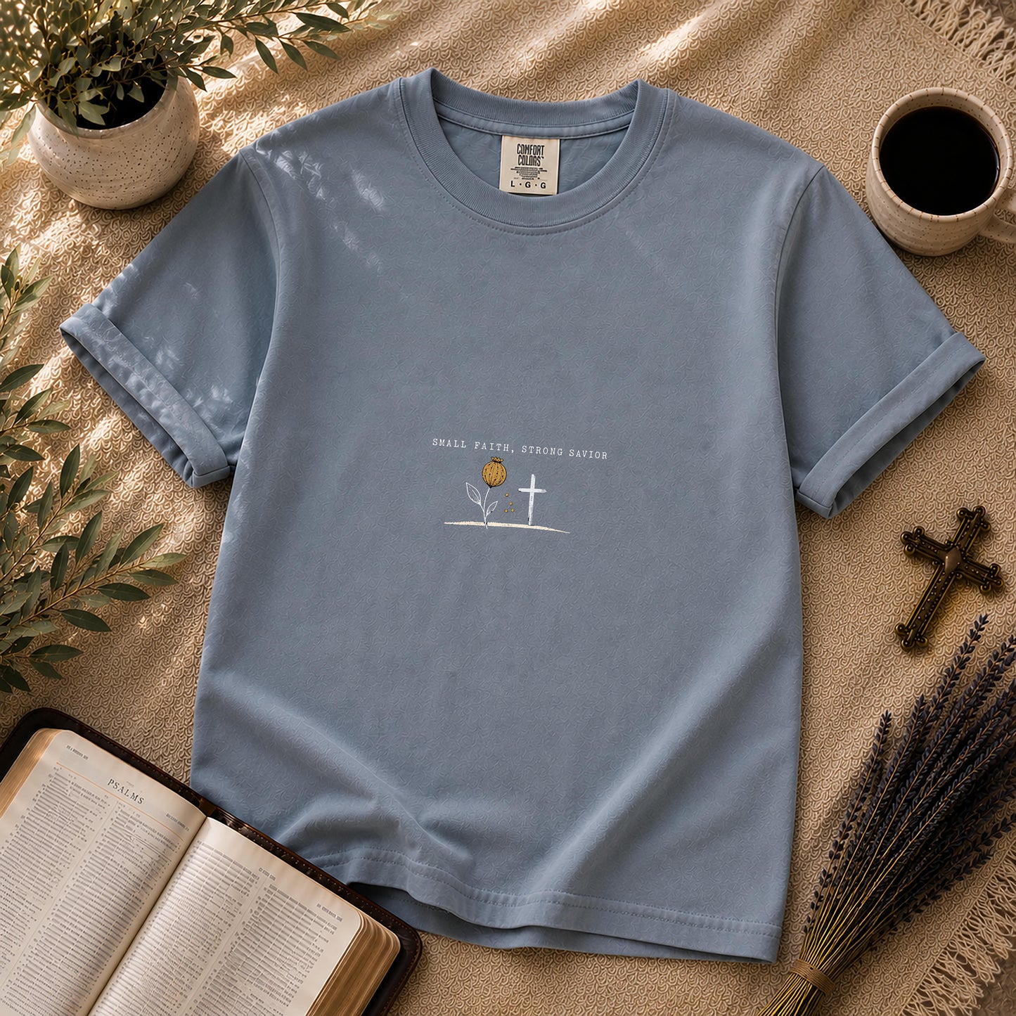Small Faith Strong Savior Minimalist Christian T-Shirt