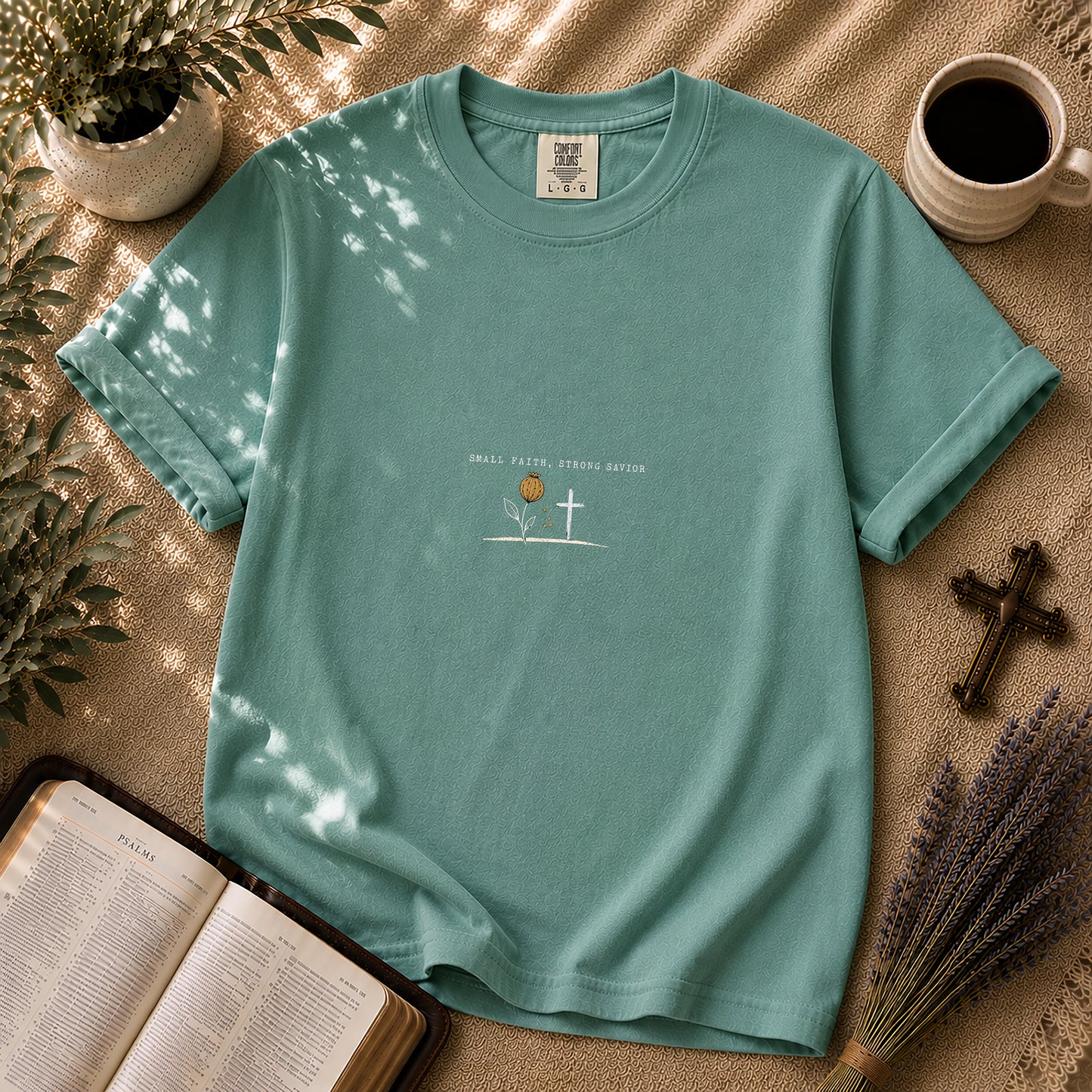 Small Faith Strong Savior Minimalist Christian T-Shirt