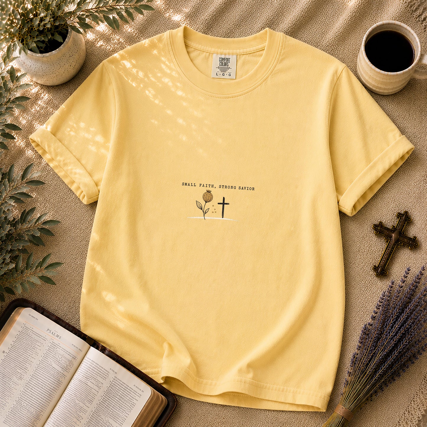 Small Faith Strong Savior Minimalist Christian T-Shirt