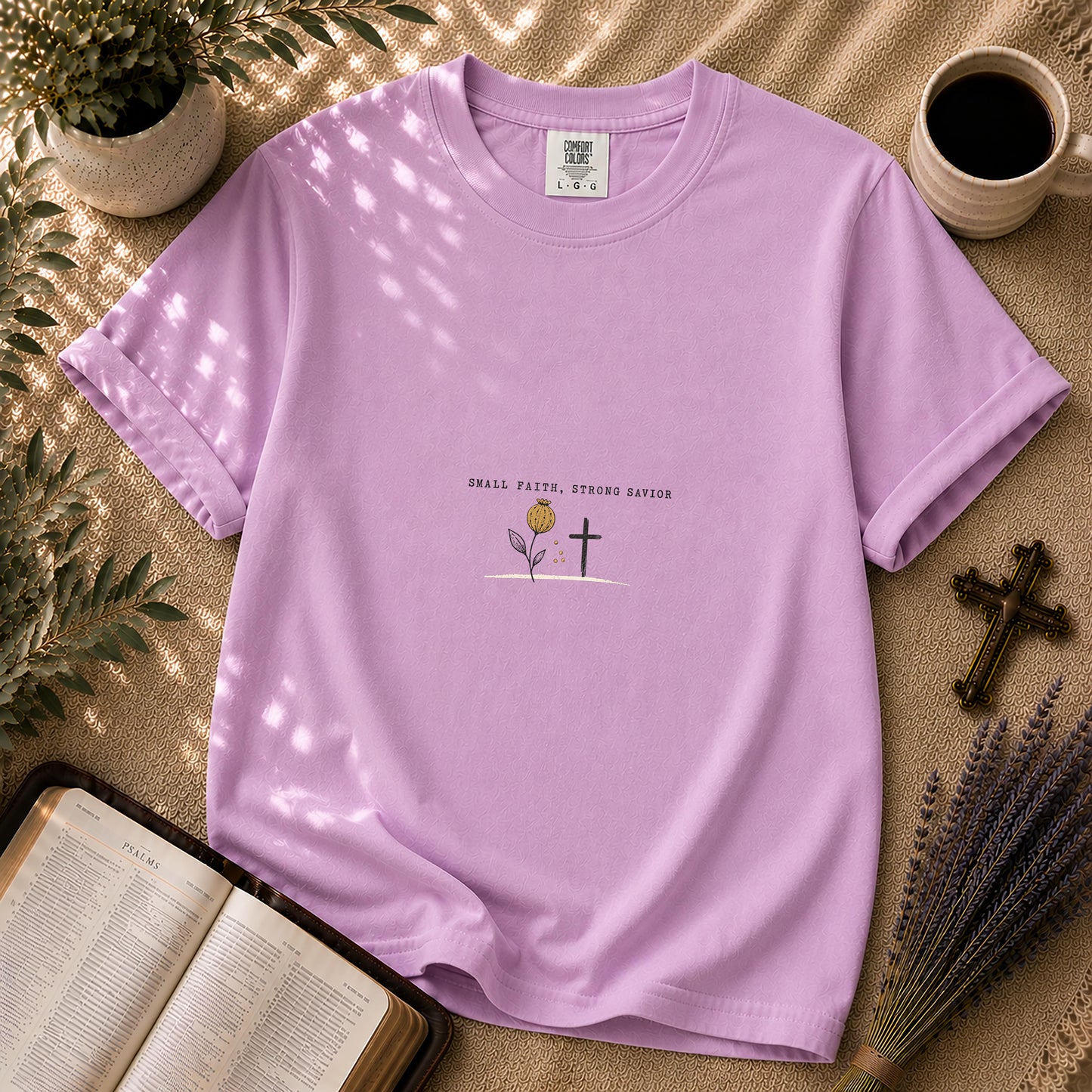 Small Faith Strong Savior Minimalist Christian T-Shirt