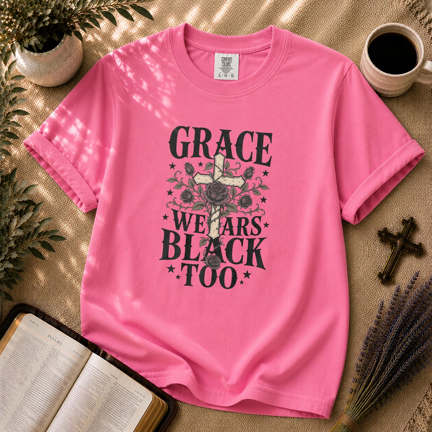Grace Wears Black Too Gothic Christian Shirt