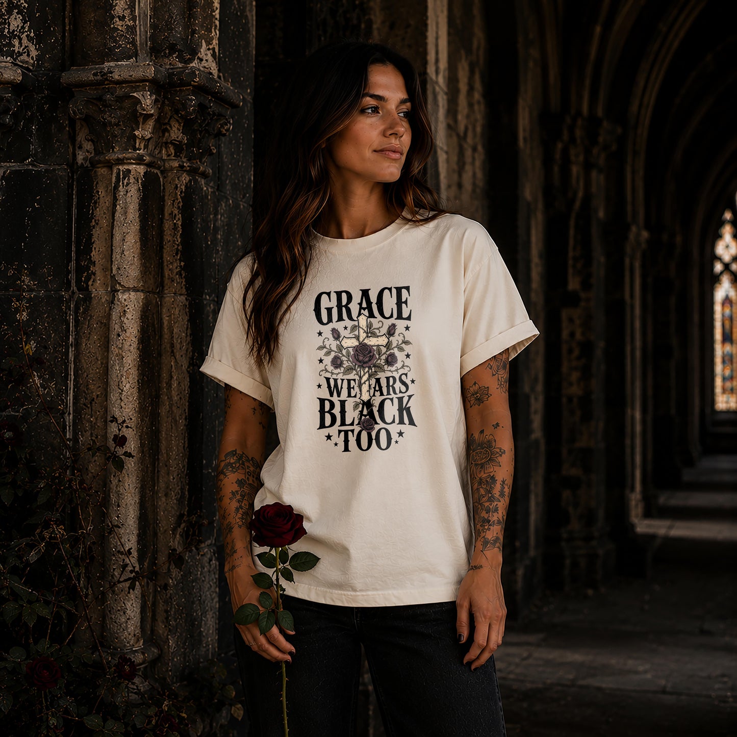 Grace Wears Black Too Gothic Christian Shirt