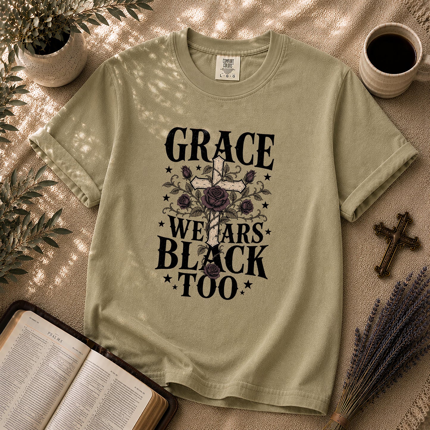 Grace Wears Black Too Gothic Christian Shirt