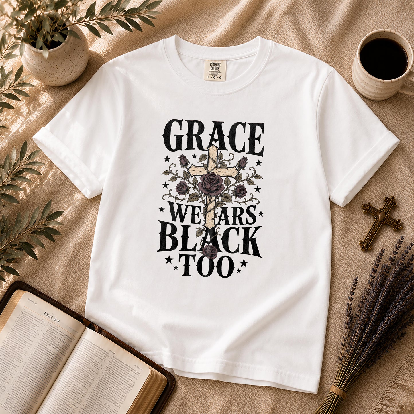 Grace Wears Black Too Gothic Christian Shirt