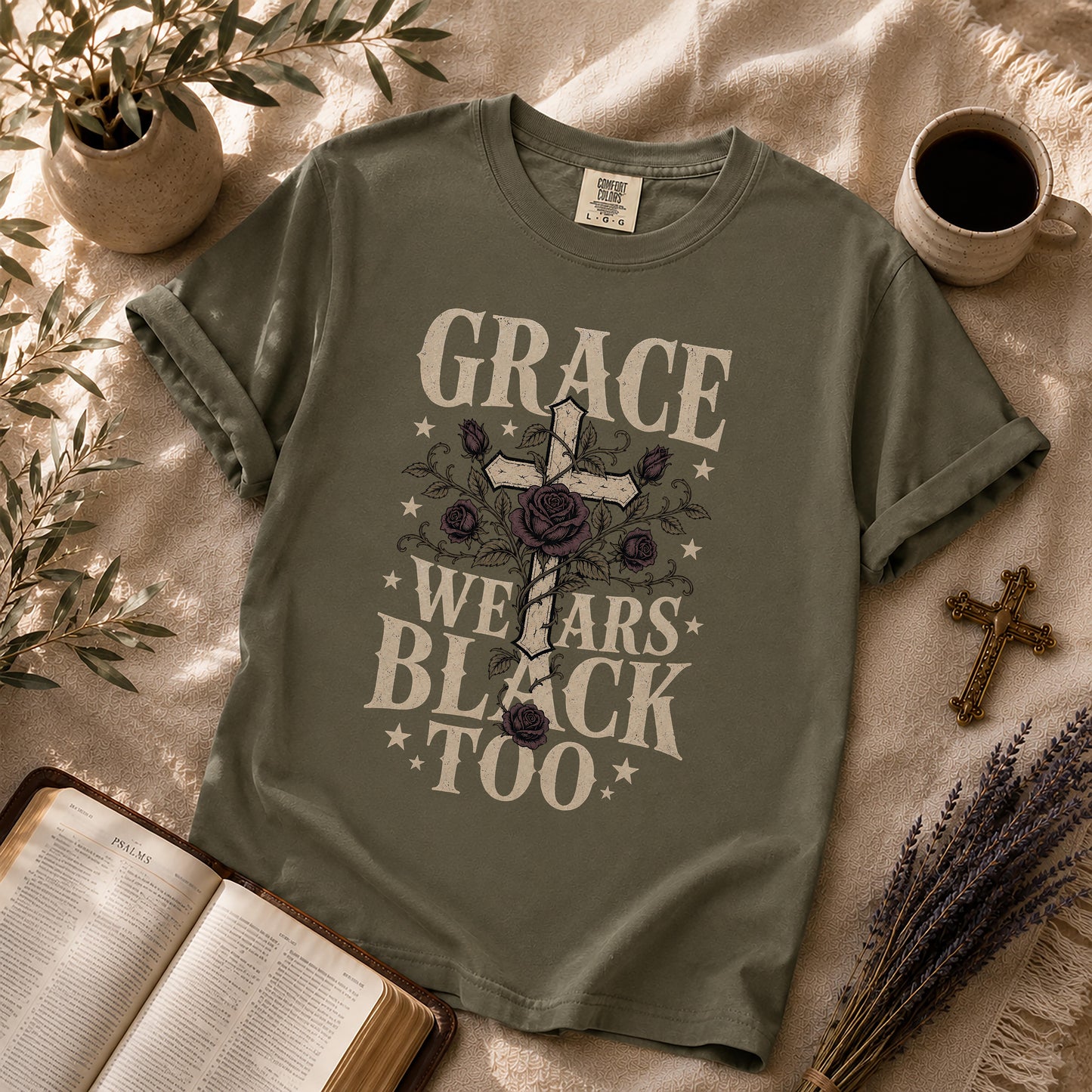 Grace Wears Black Too Gothic Christian Shirt