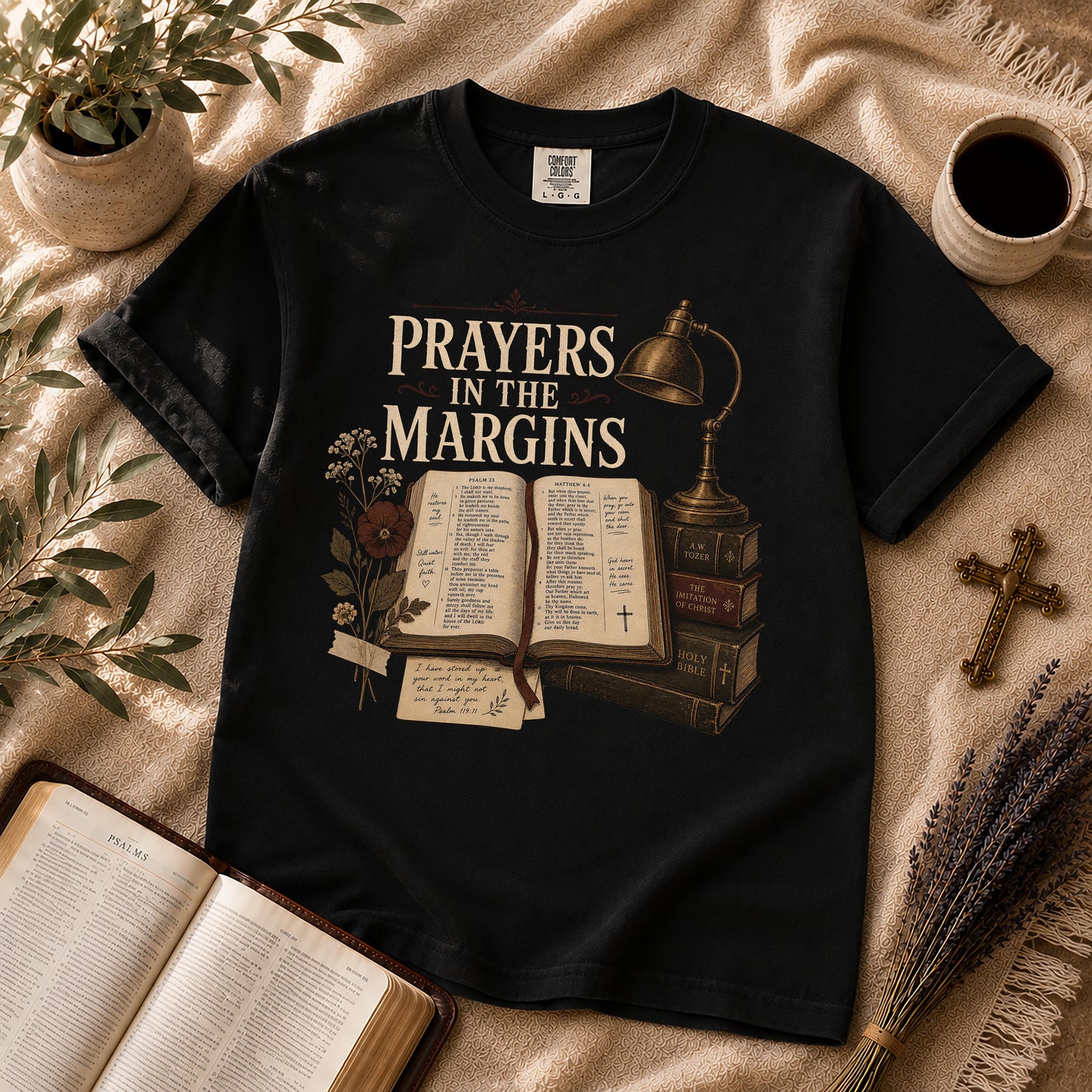 Prayers in the Margins Dark Academia Christian T-Shirt