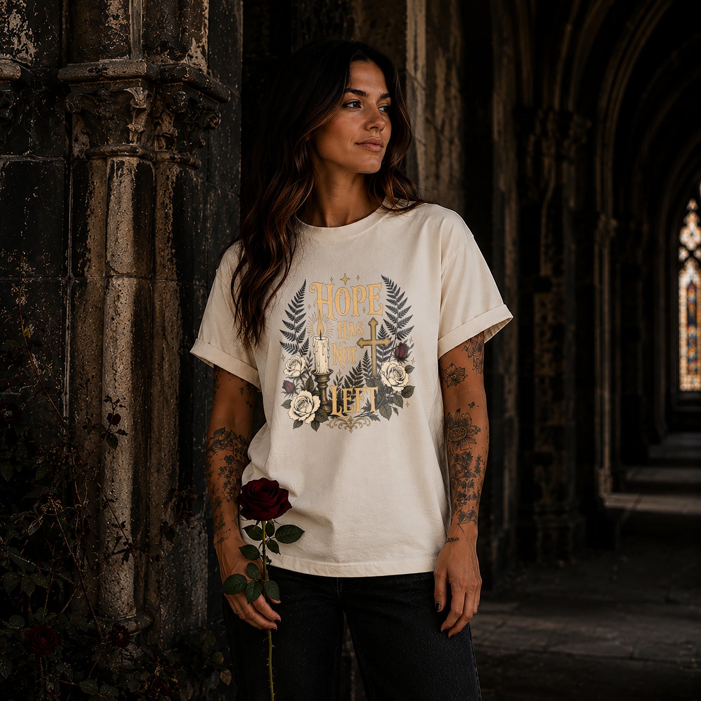 Hope Has Not Left Gothic Botanical Christian T-Shirt