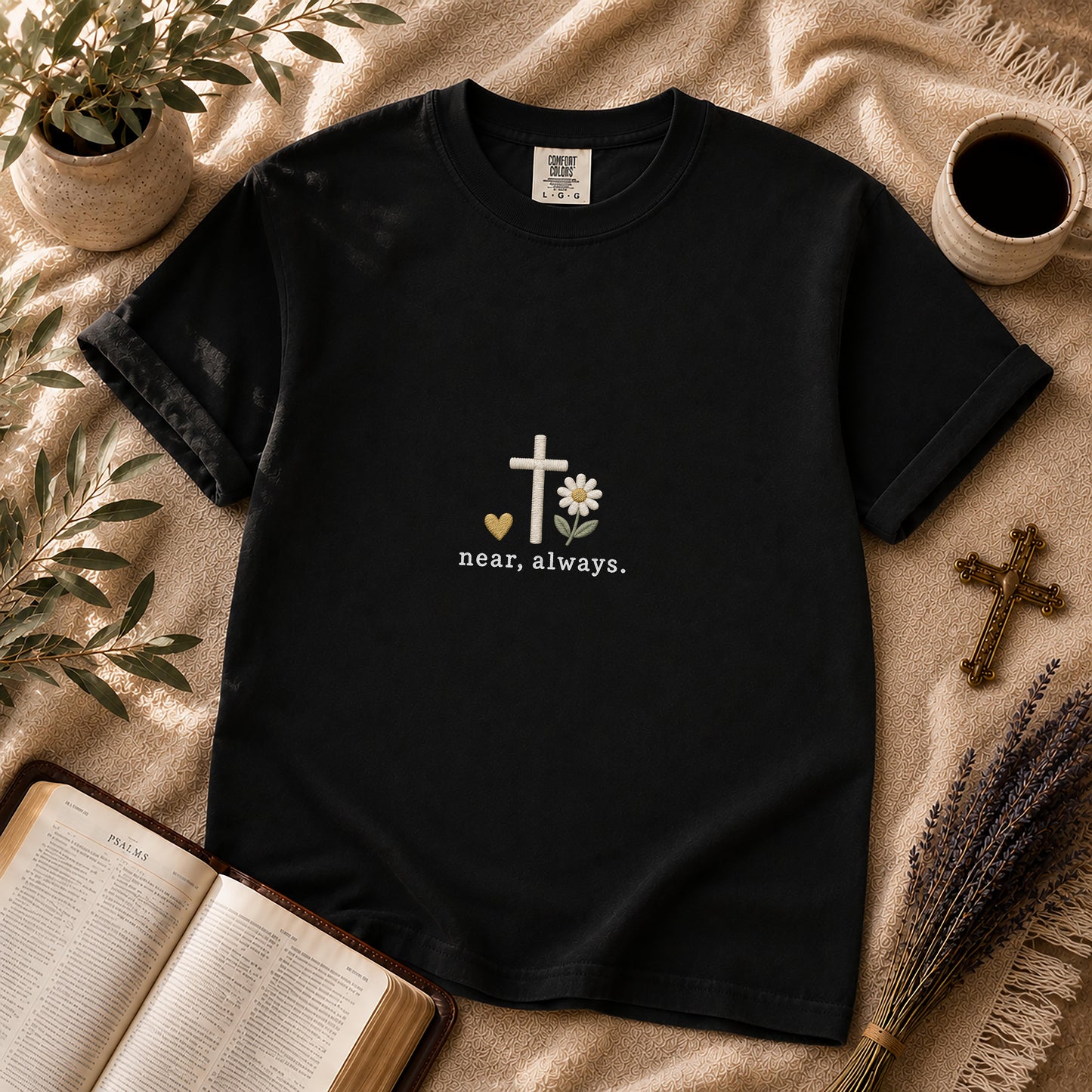 Near Always Faux Embroidered Christian T-Shirt