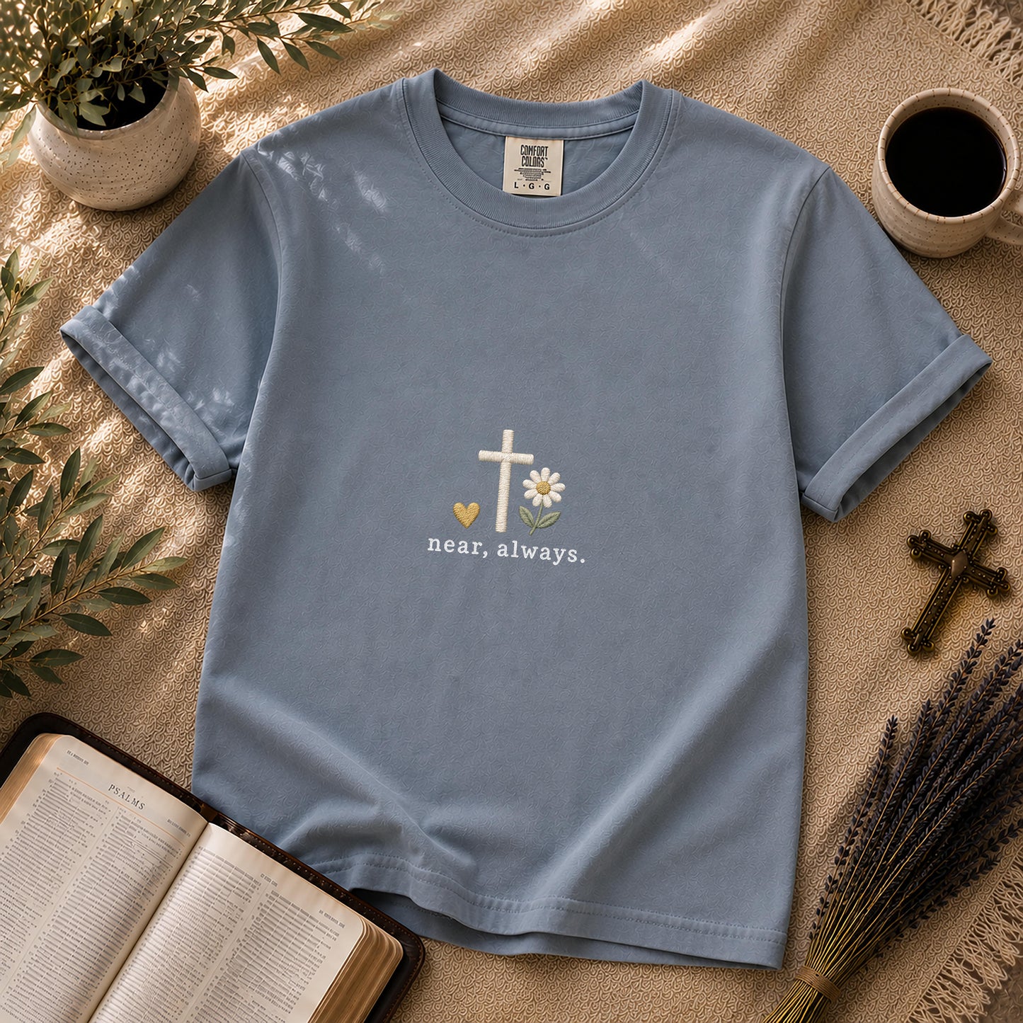 Near Always Faux Embroidered Christian T-Shirt
