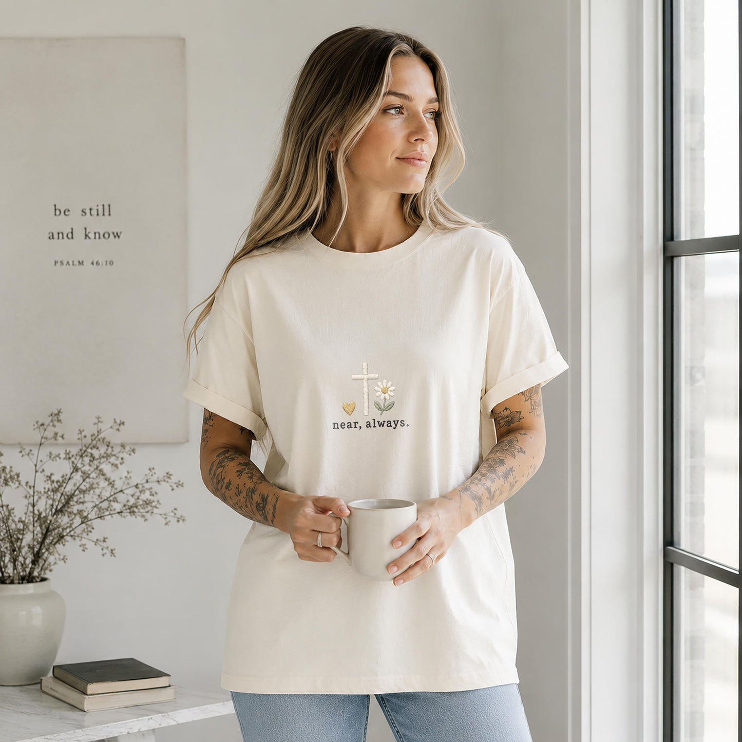 Near Always Faux Embroidered Christian T-Shirt