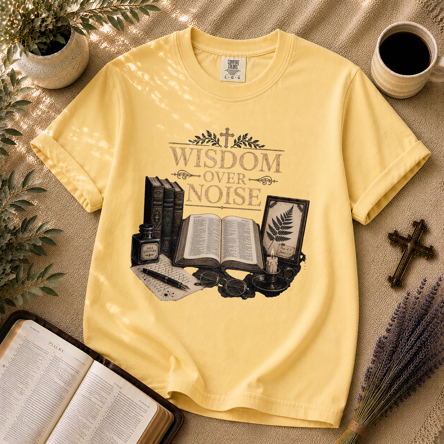 Wisdom Over Noise Dark Academia Christian T-Shirt