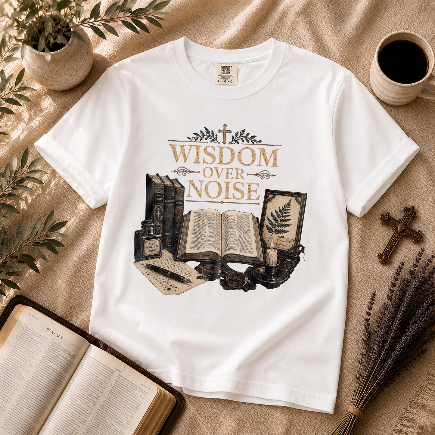 Wisdom Over Noise Dark Academia Christian T-Shirt