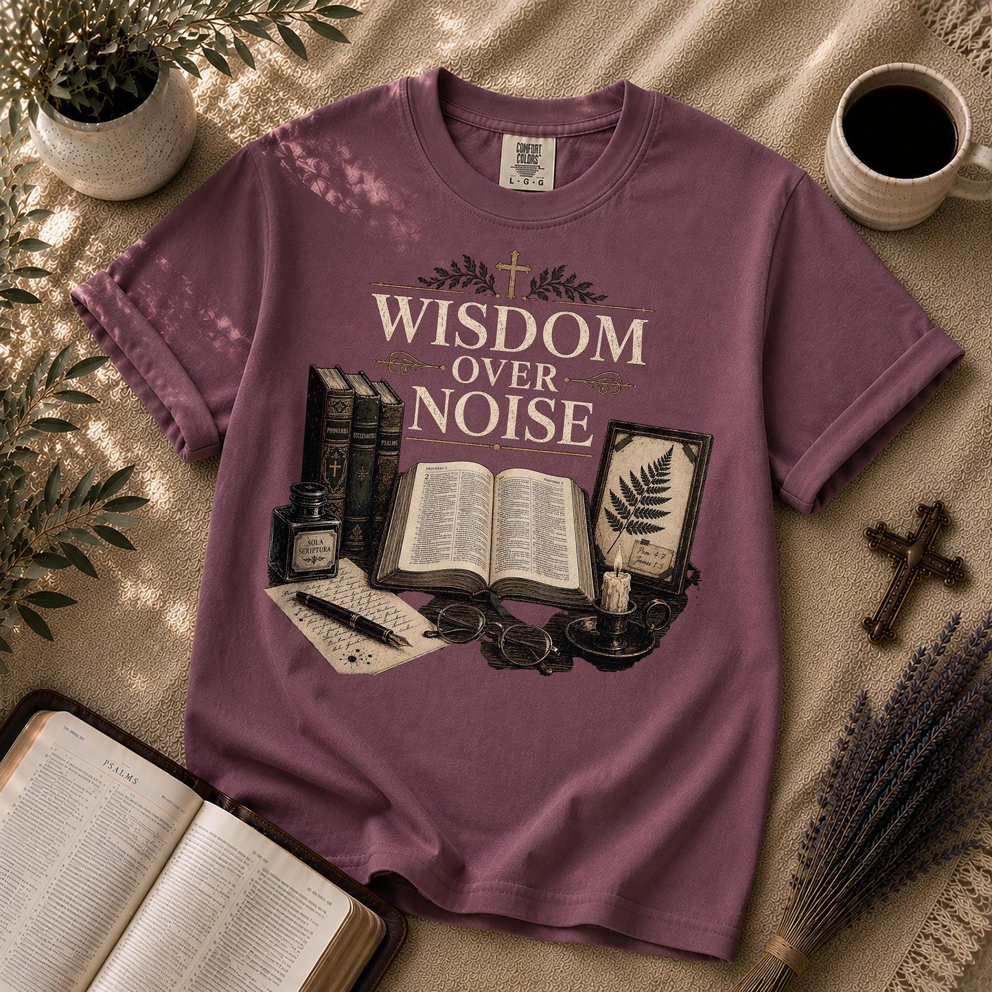 Wisdom Over Noise Dark Academia Christian T-Shirt