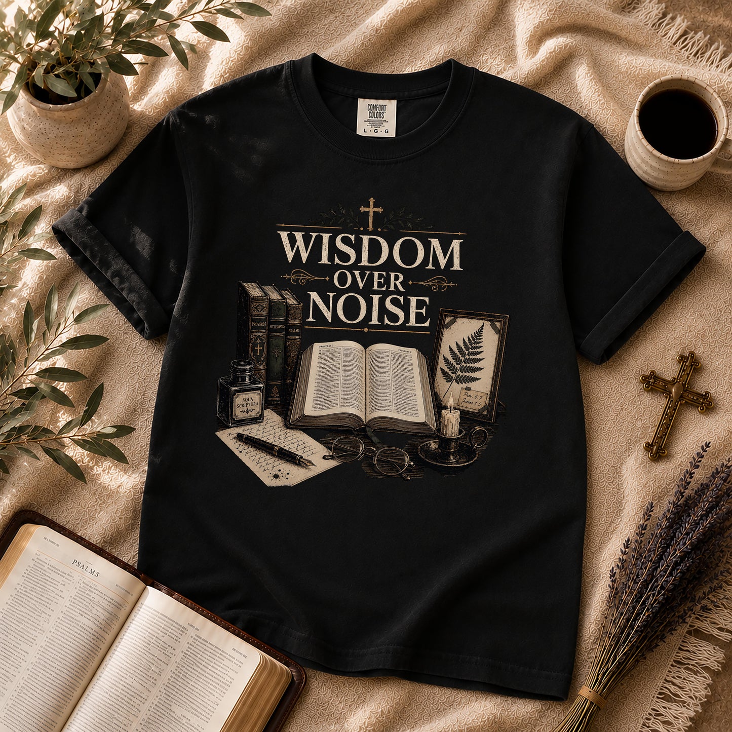 Wisdom Over Noise Dark Academia Christian T-Shirt
