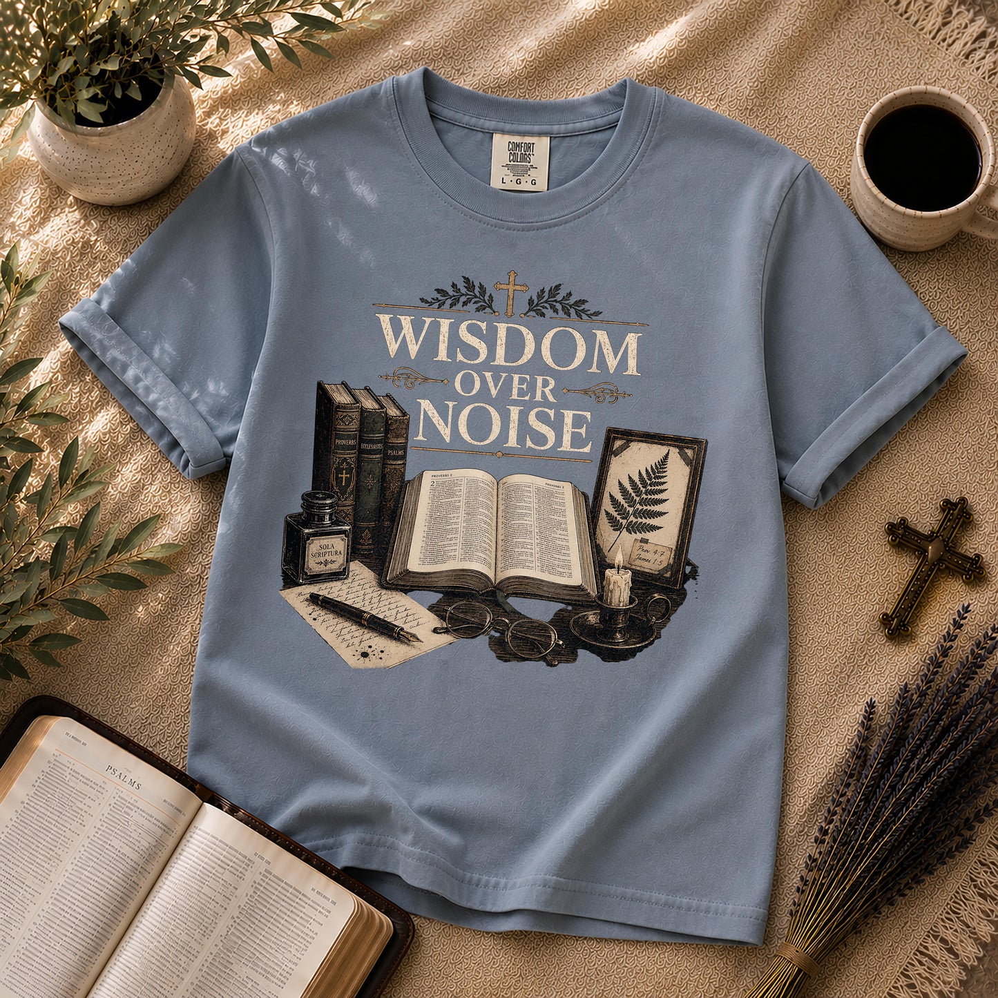 Wisdom Over Noise Dark Academia Christian T-Shirt
