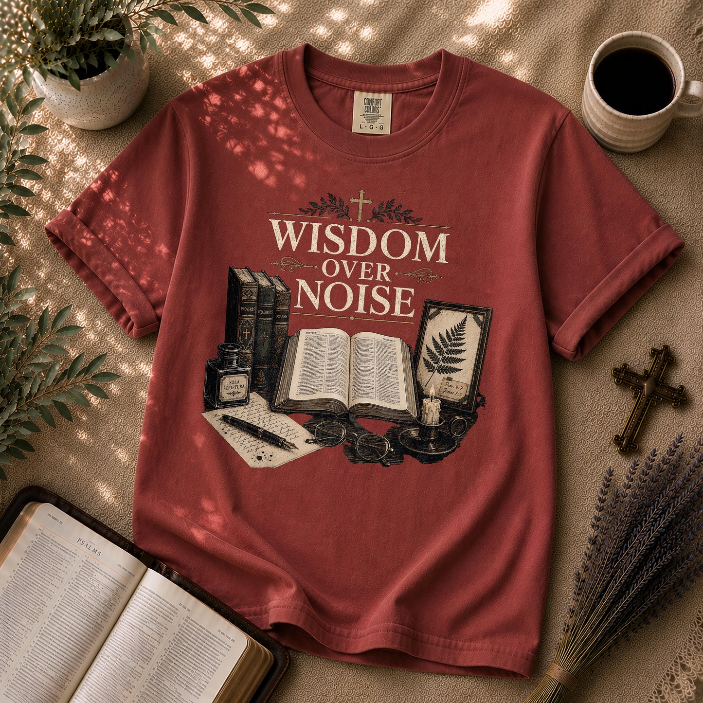 Wisdom Over Noise Dark Academia Christian T-Shirt