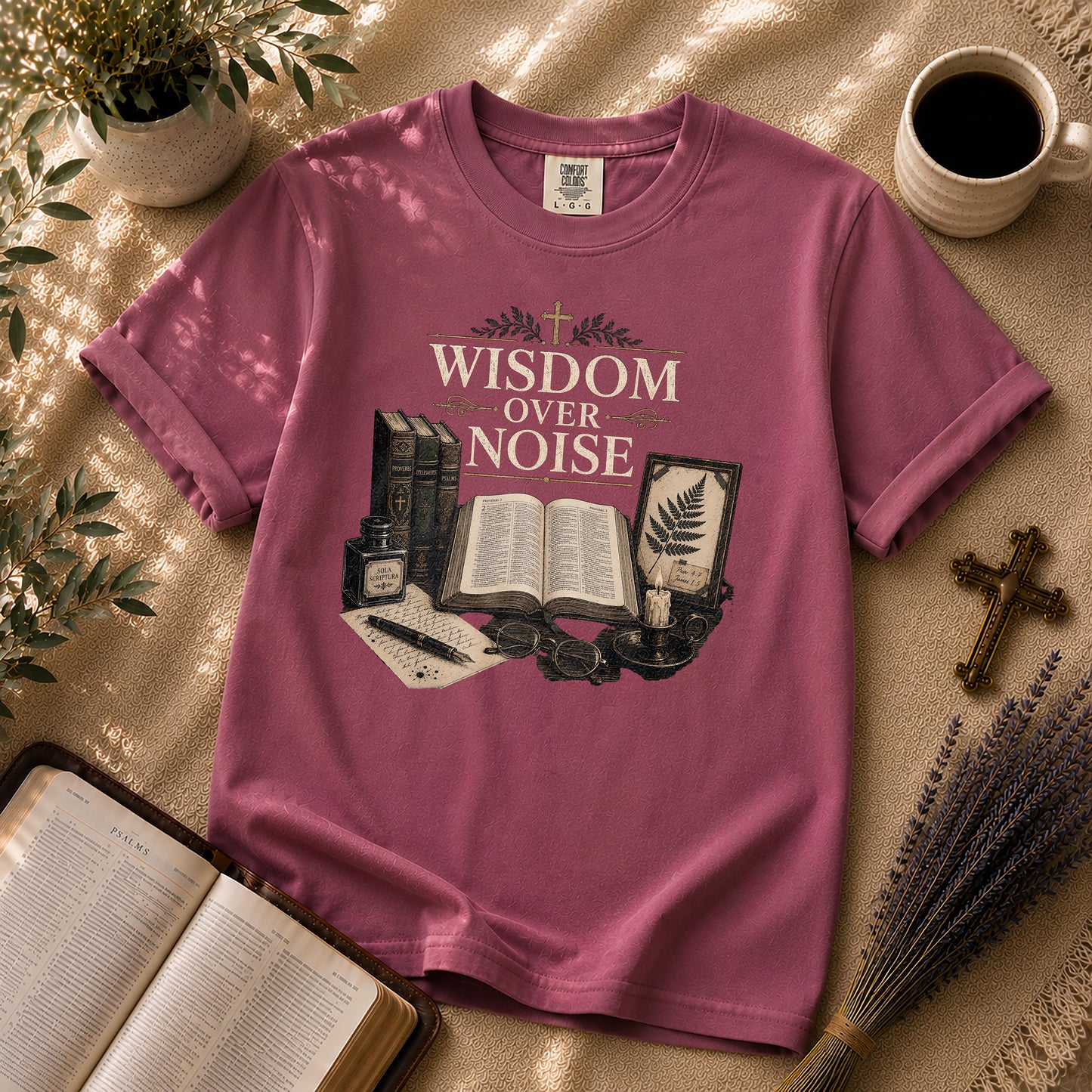Wisdom Over Noise Dark Academia Christian T-Shirt