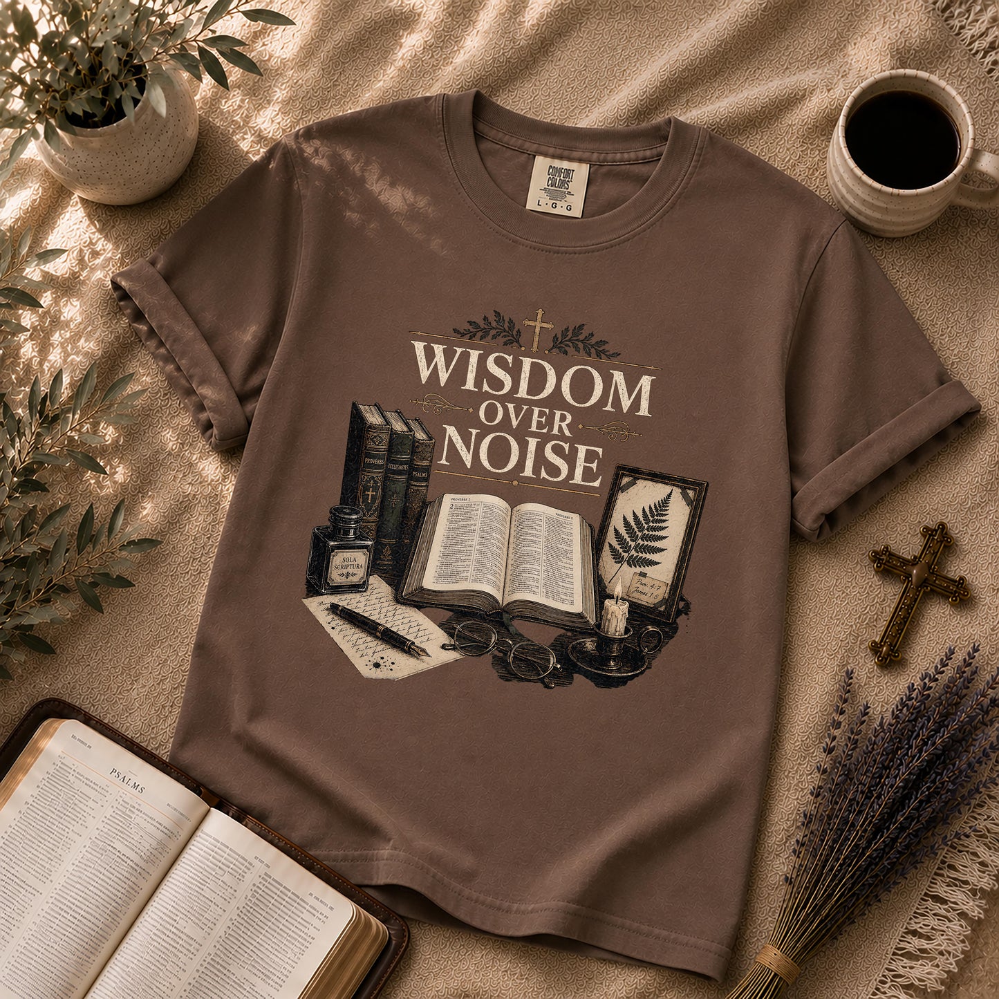 Wisdom Over Noise Dark Academia Christian T-Shirt