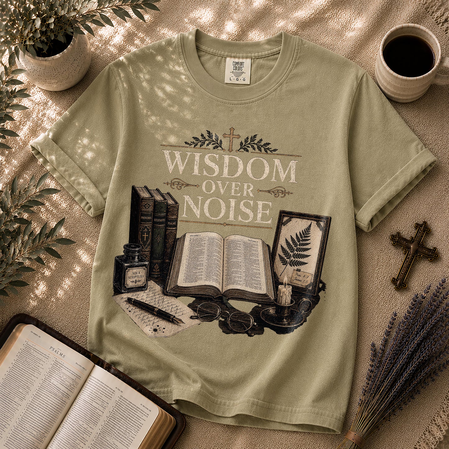 Wisdom Over Noise Dark Academia Christian T-Shirt