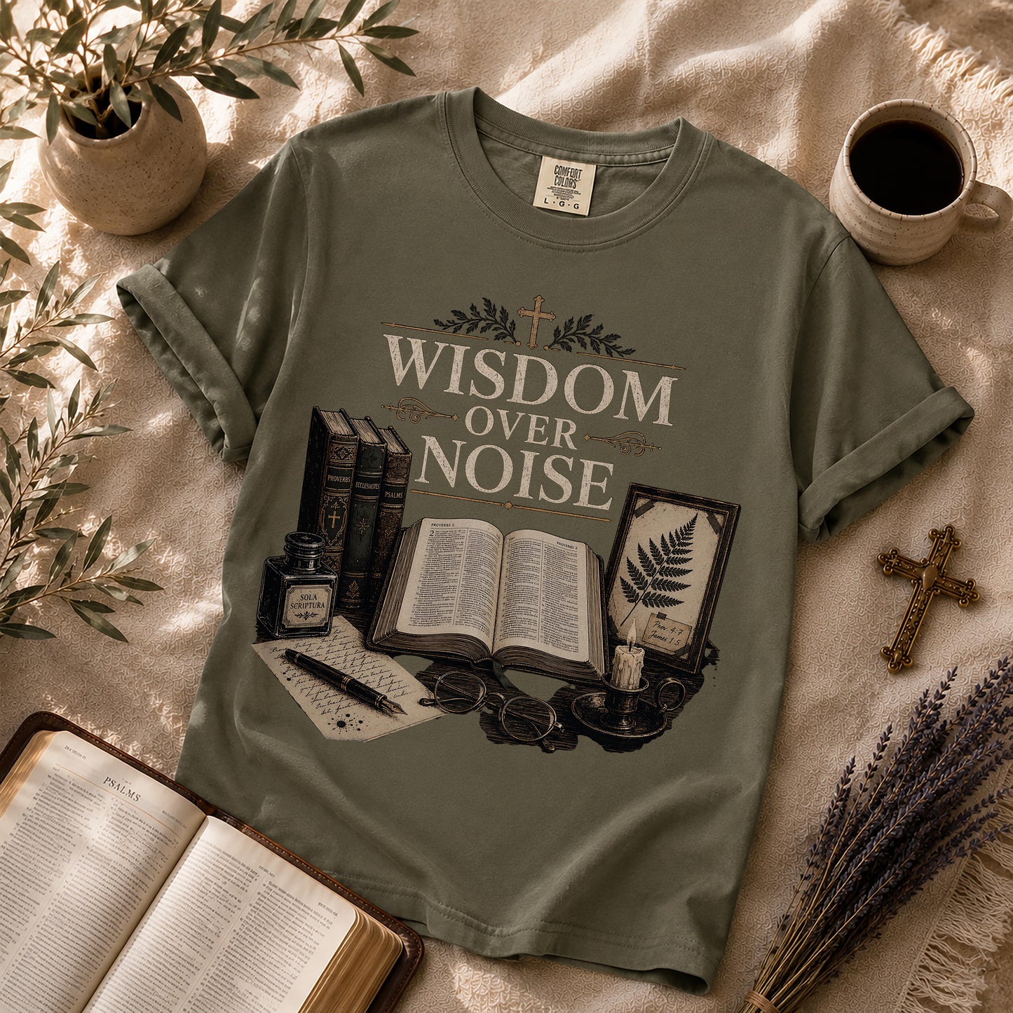 Wisdom Over Noise Dark Academia Christian T-Shirt