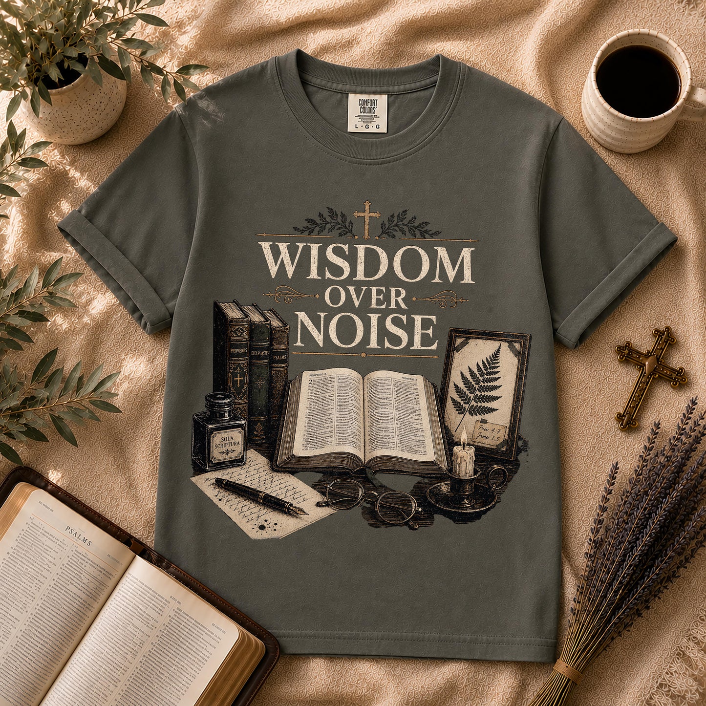 Wisdom Over Noise Dark Academia Christian T-Shirt