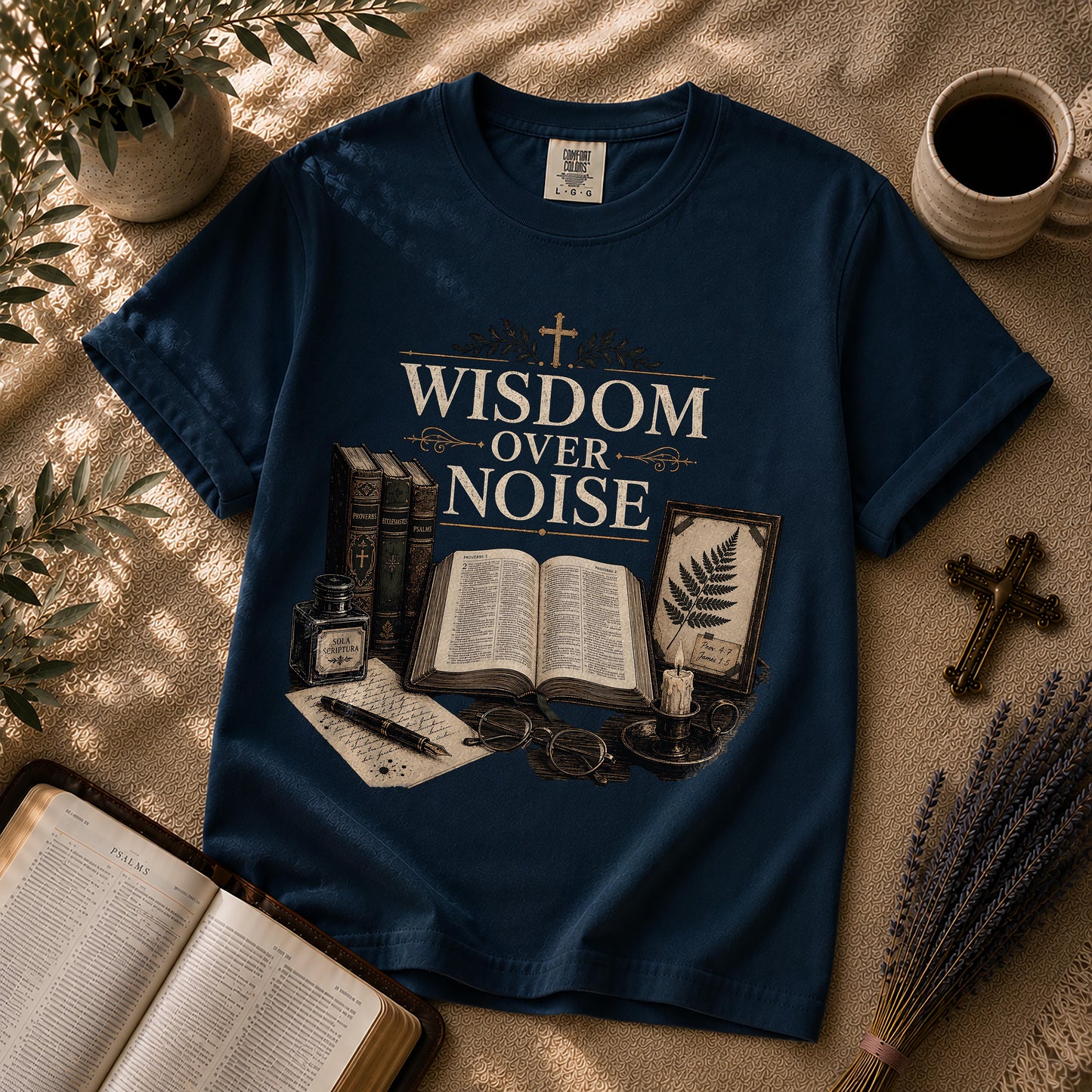 Wisdom Over Noise Dark Academia Christian T-Shirt