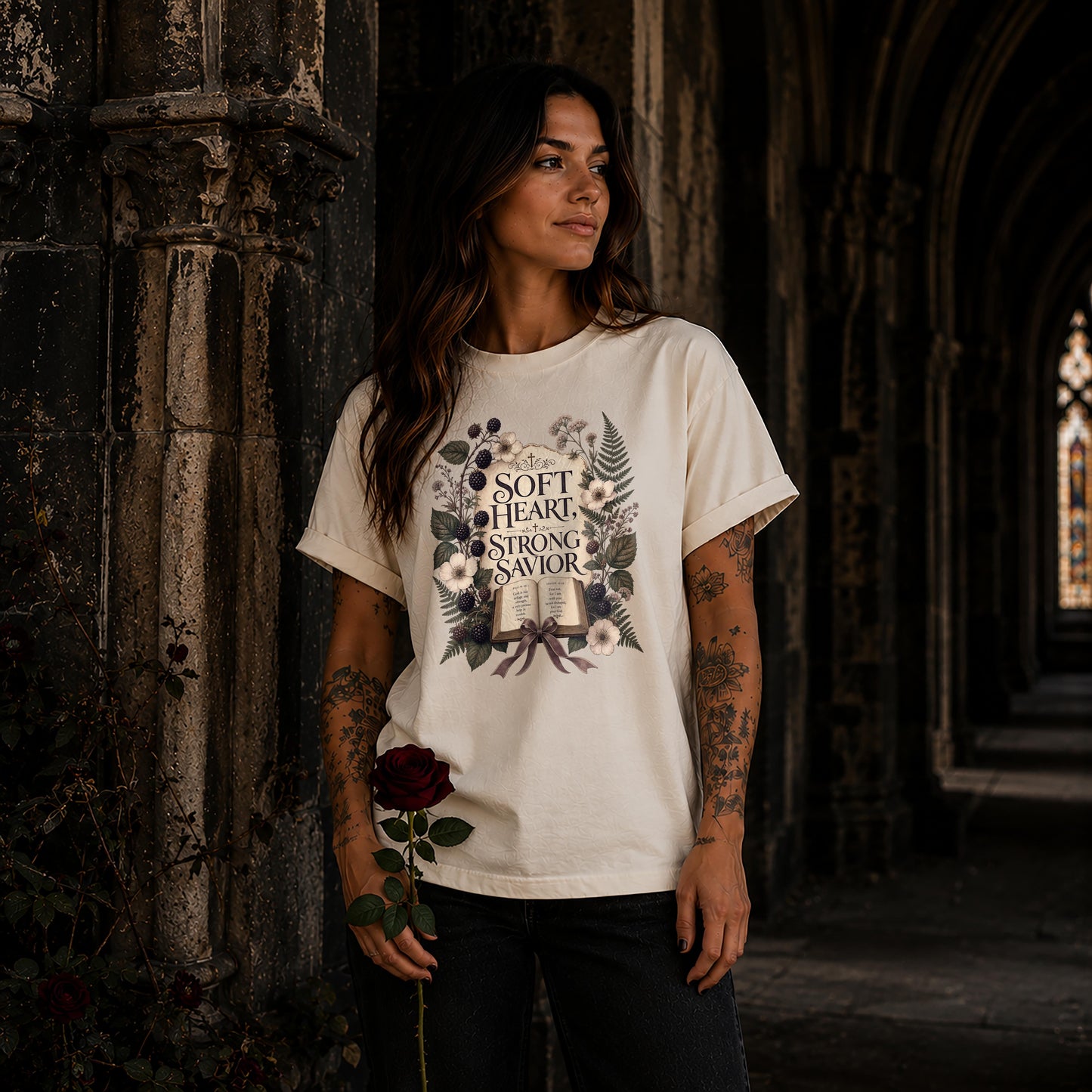 Soft Heart Strong Savior Cottage Goth Christian T-Shirt