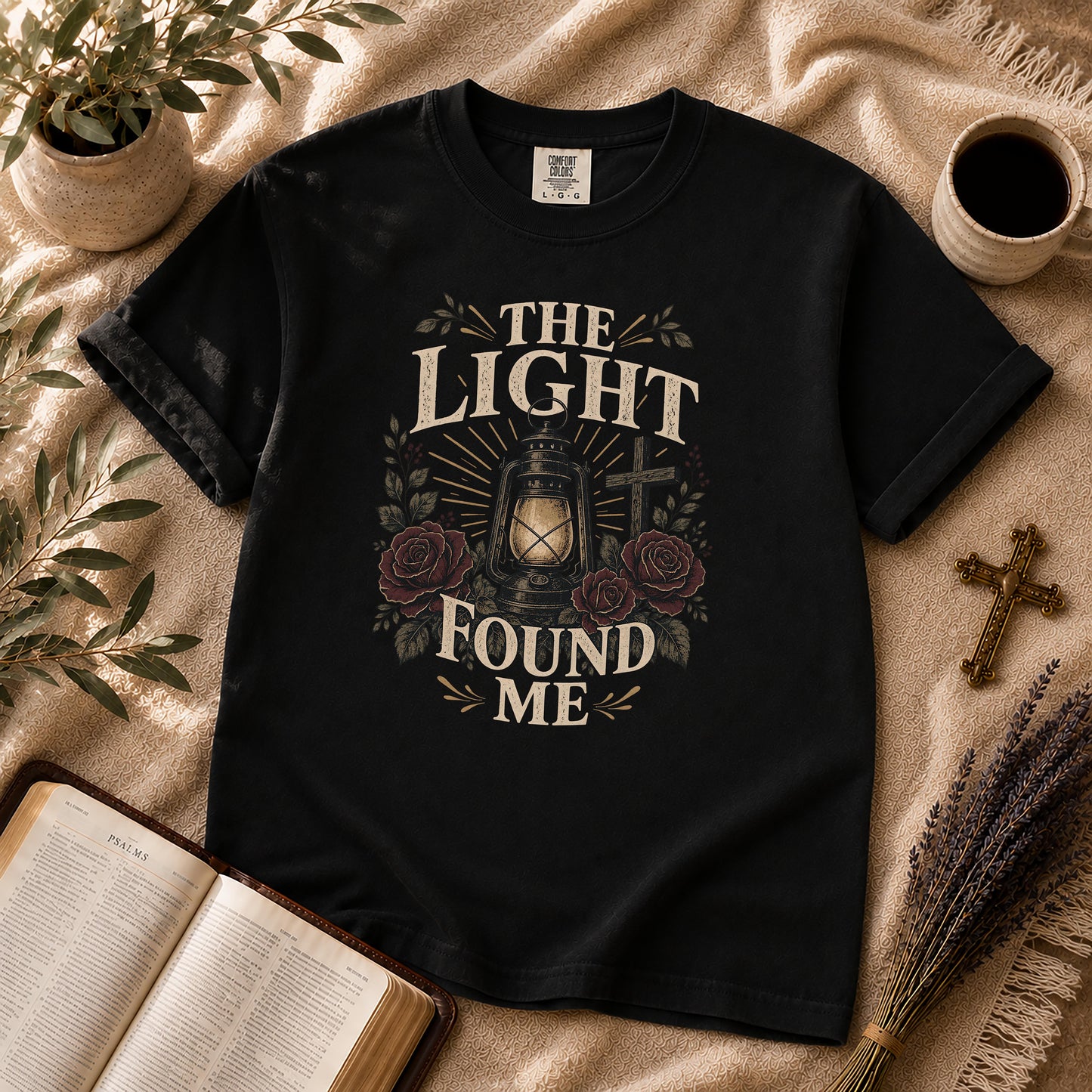 The Light Found Me Dark Floral Christian T-Shirt