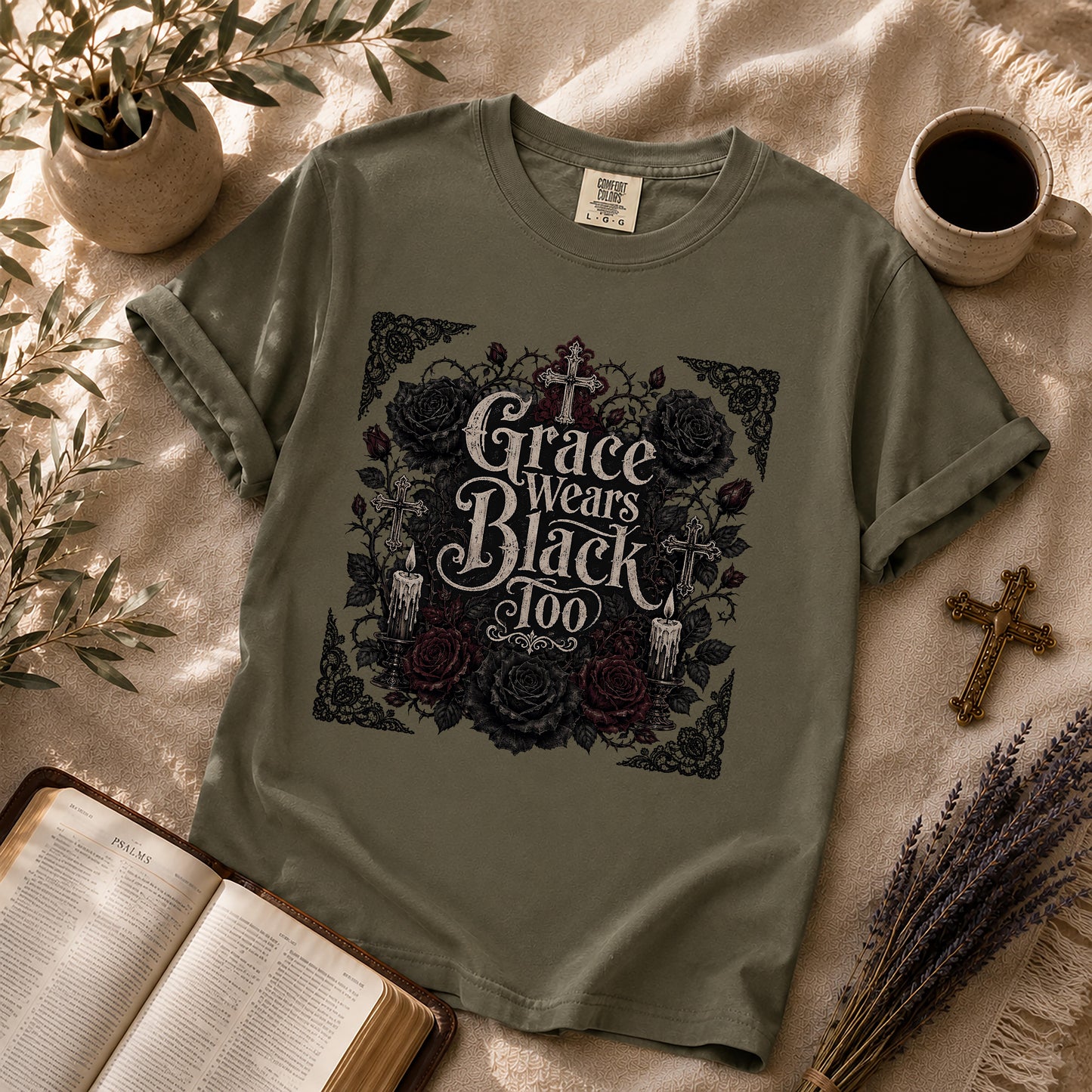 Grace Wears Black Too Gothic Christian T-Shirt