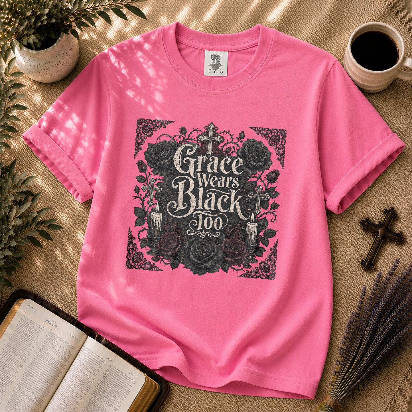 Grace Wears Black Too Gothic Christian T-Shirt
