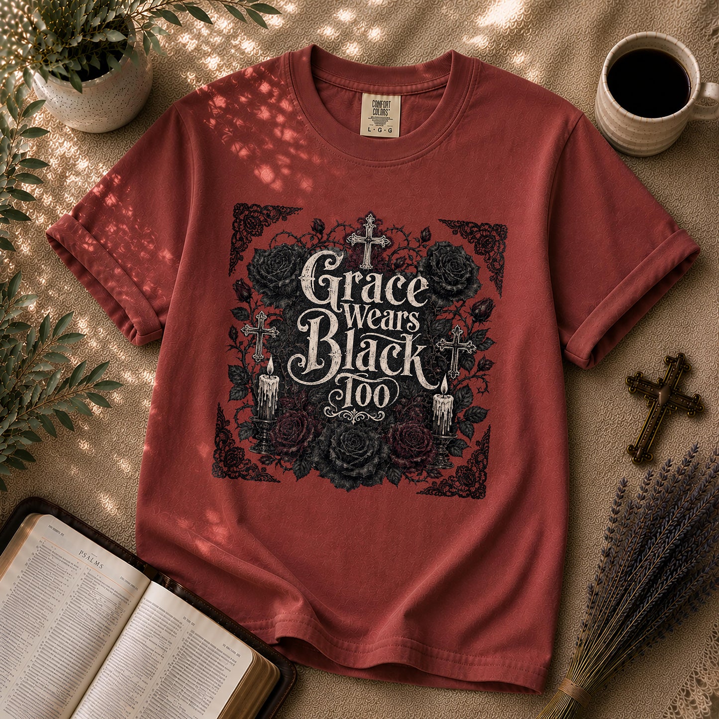 Grace Wears Black Too Gothic Christian T-Shirt