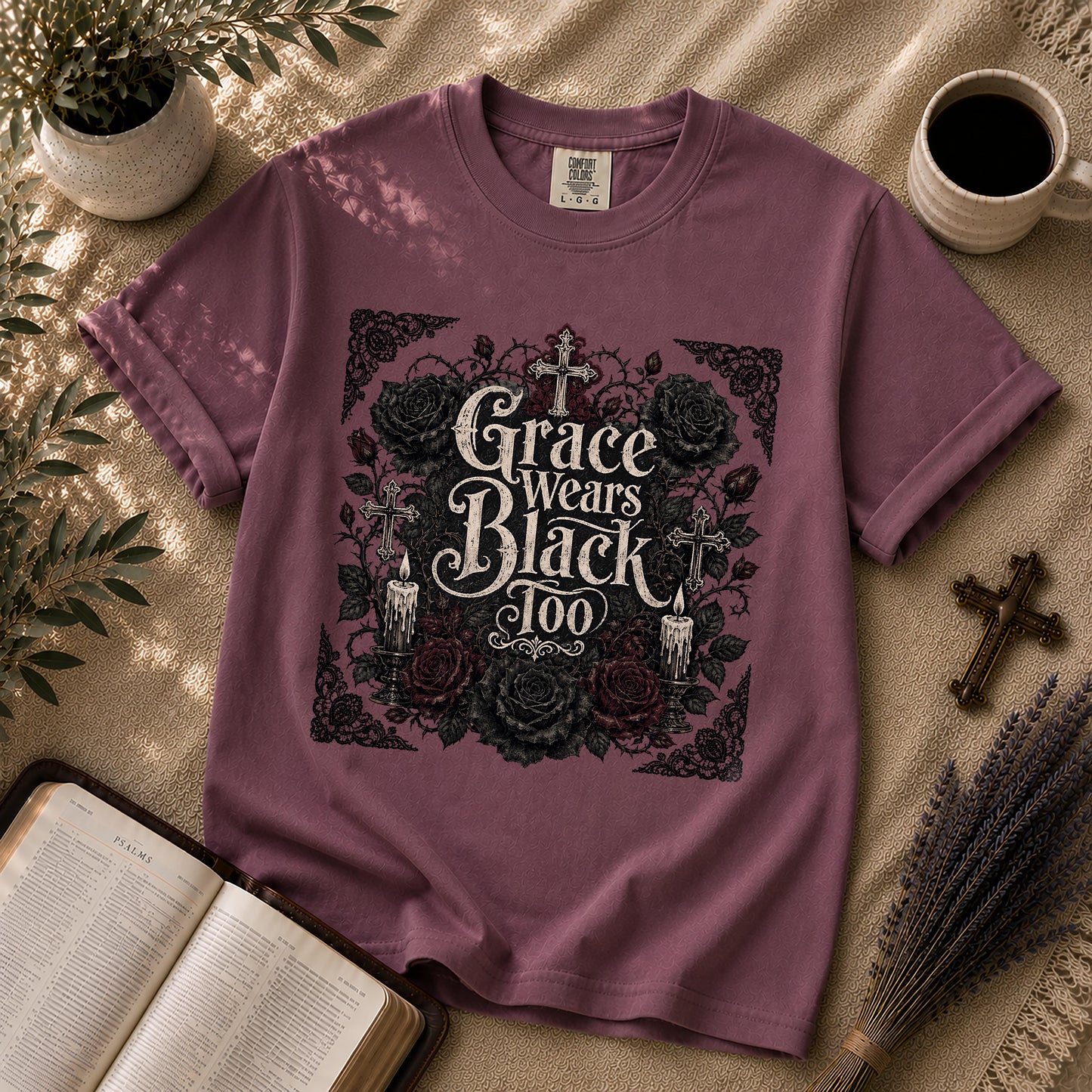 Grace Wears Black Too Gothic Christian T-Shirt