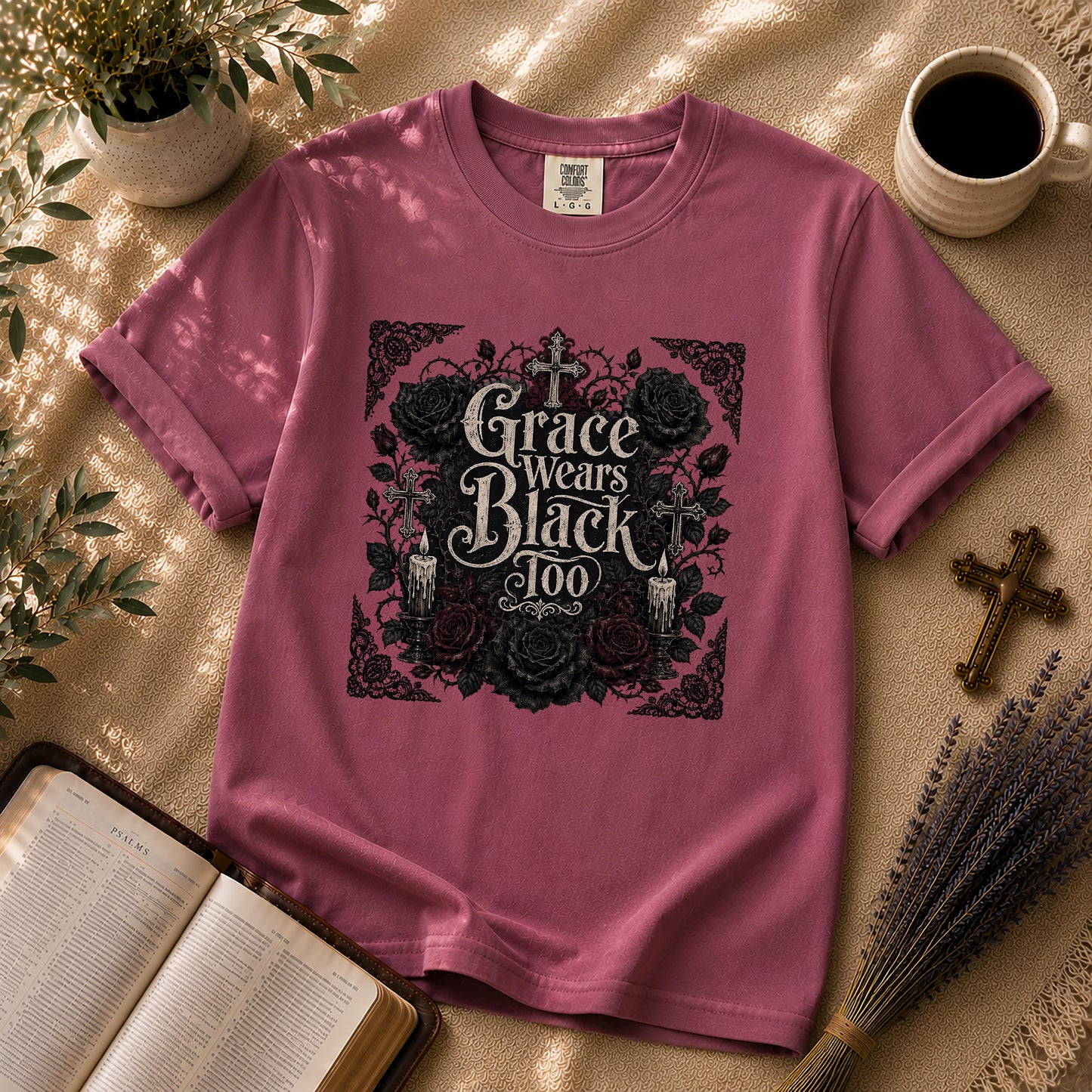 Grace Wears Black Too Gothic Christian T-Shirt