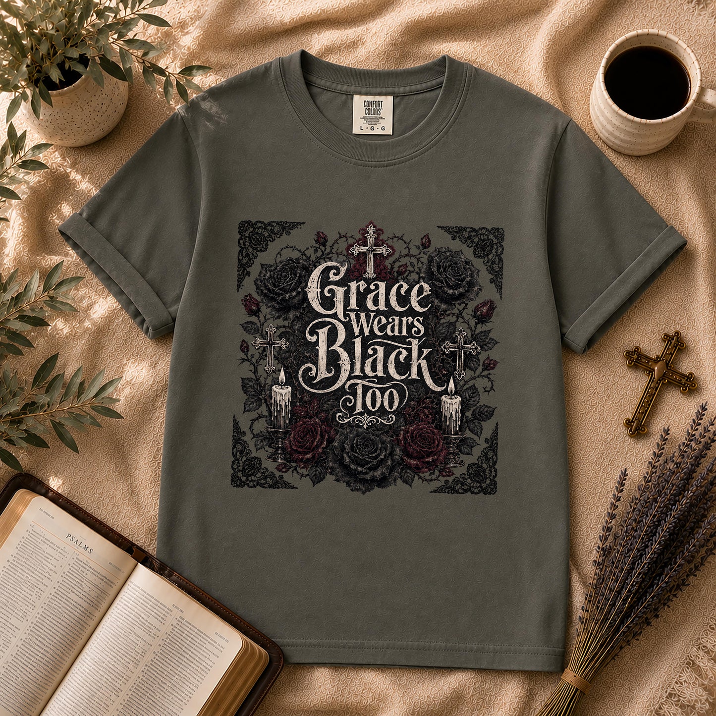 Grace Wears Black Too Gothic Christian T-Shirt