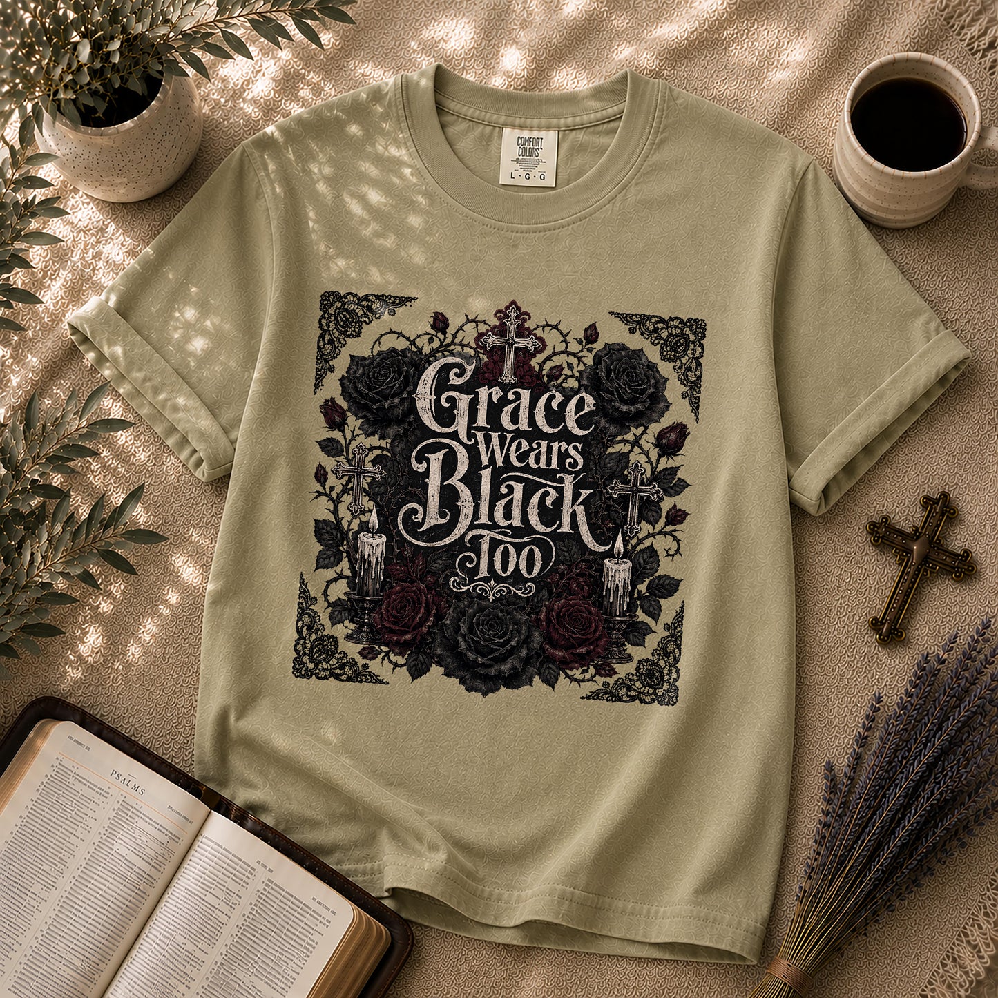 Grace Wears Black Too Gothic Christian T-Shirt
