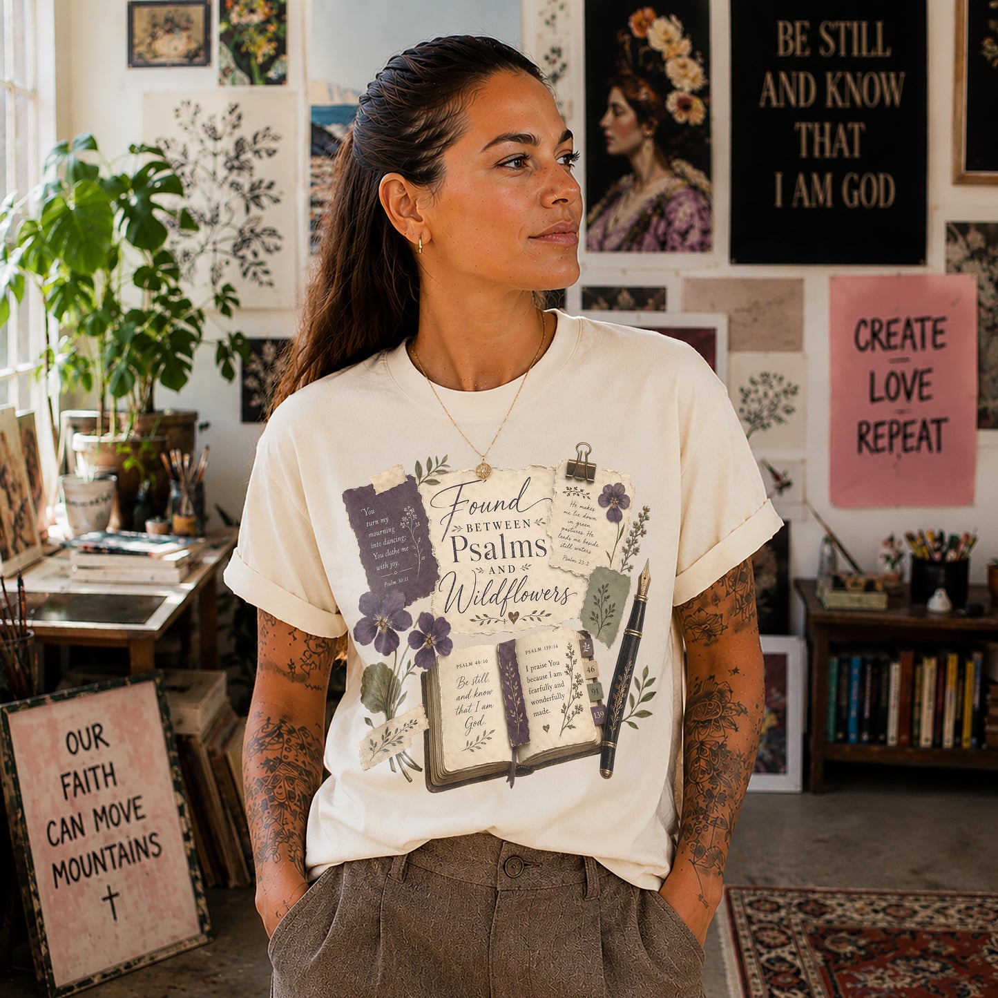 Found Between Psalms and Wildflowers Poetcore Christian Tee