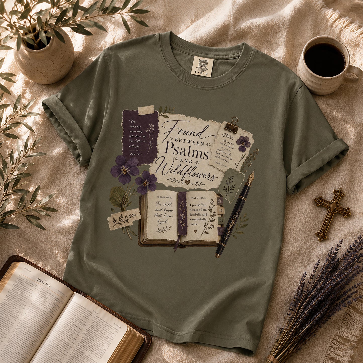 Found Between Psalms and Wildflowers Poetcore Christian Tee