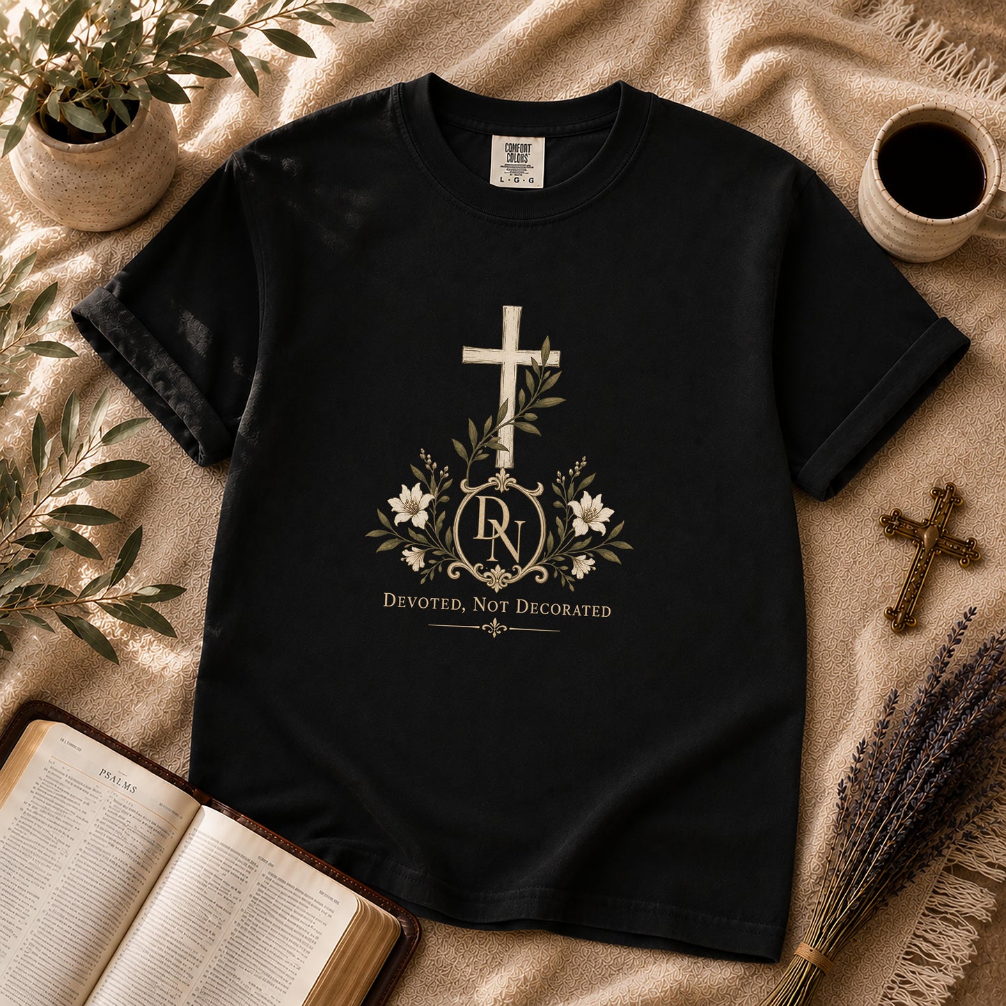 Devoted Not Decorated – Quiet Luxury Christian Tee