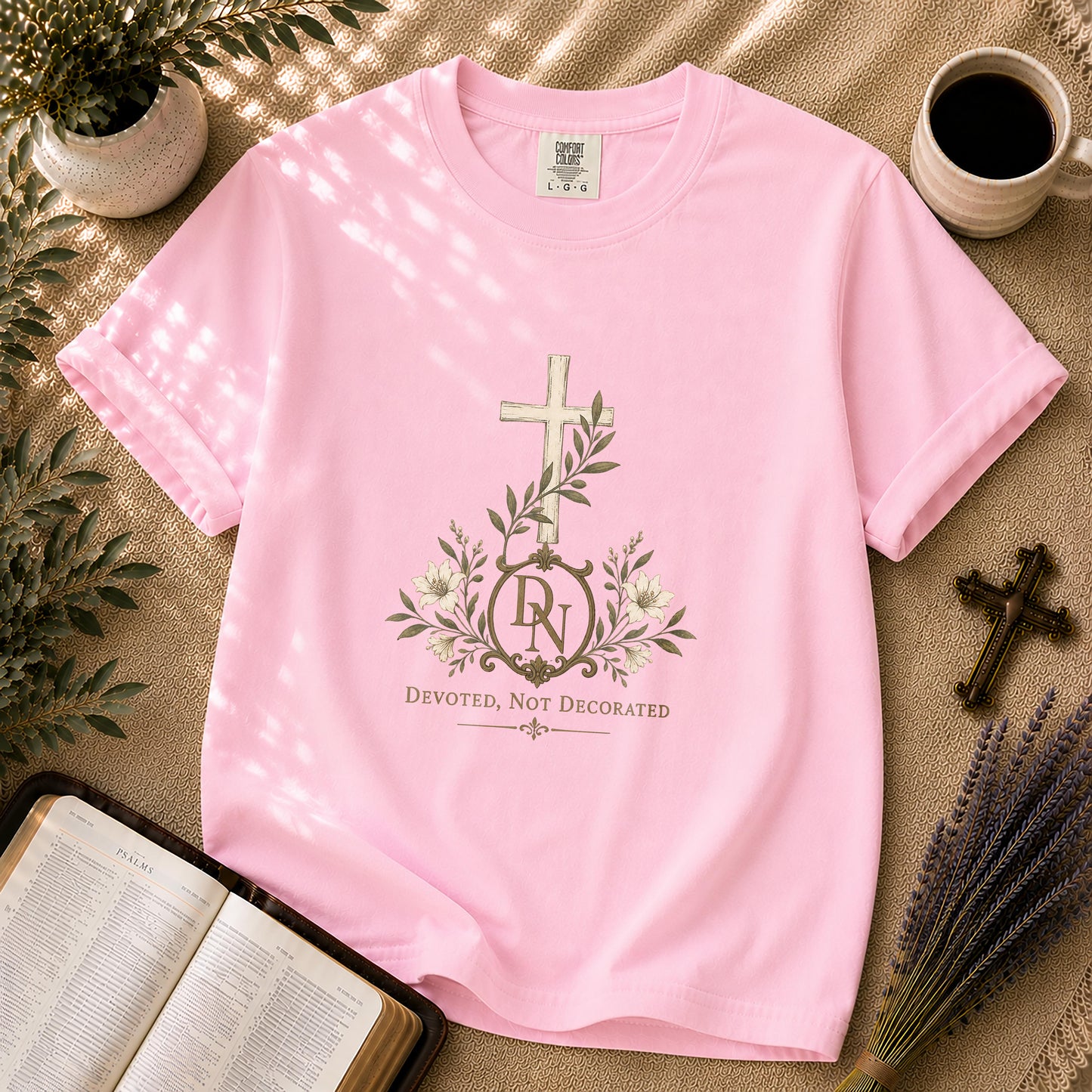 Devoted Not Decorated – Quiet Luxury Christian Tee