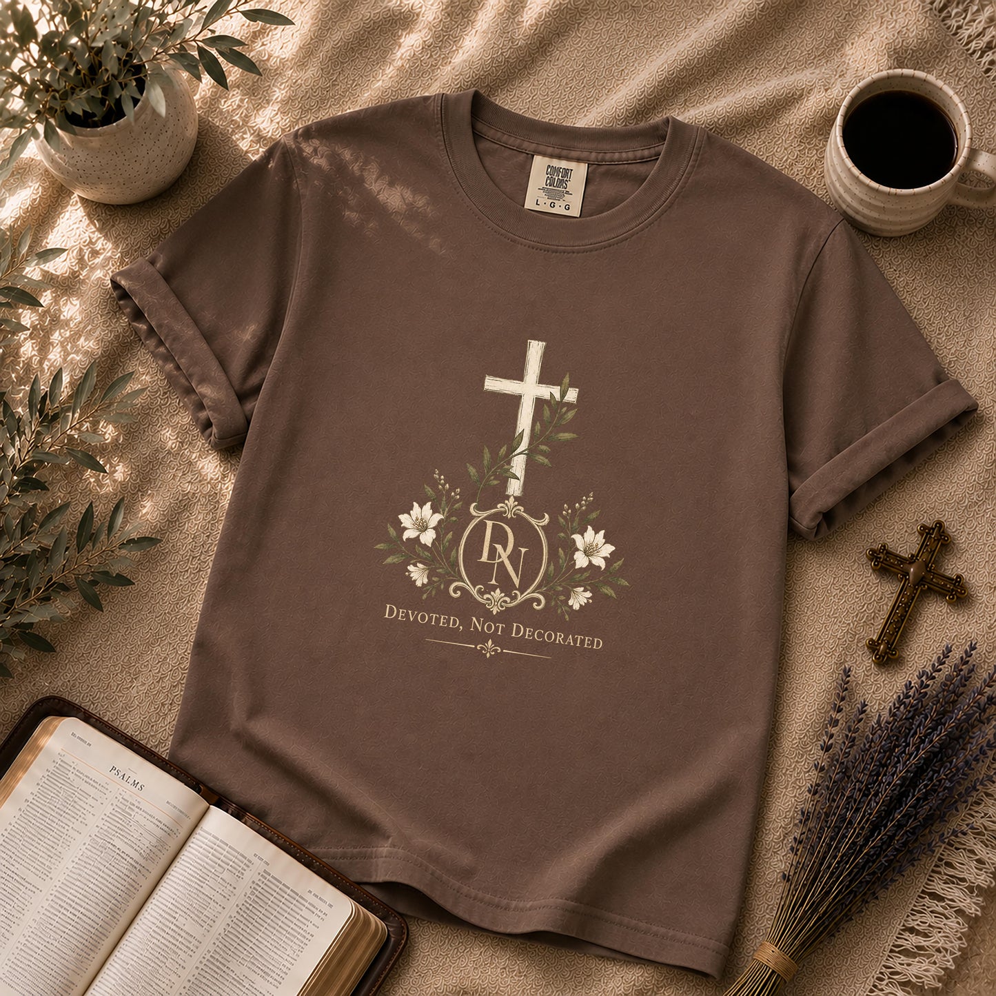 Devoted Not Decorated – Quiet Luxury Christian Tee