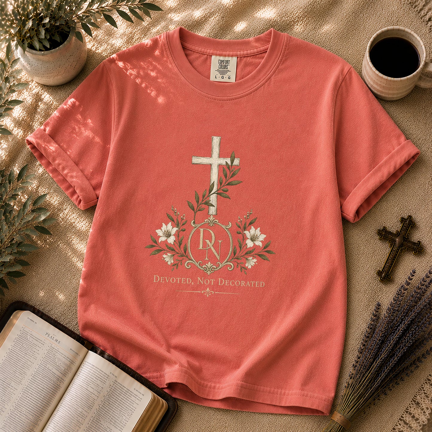 Devoted Not Decorated – Quiet Luxury Christian Tee