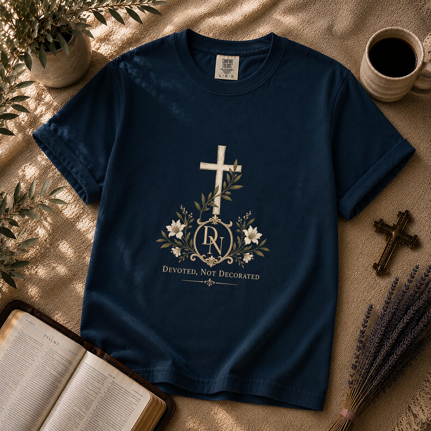 Devoted Not Decorated – Quiet Luxury Christian Tee