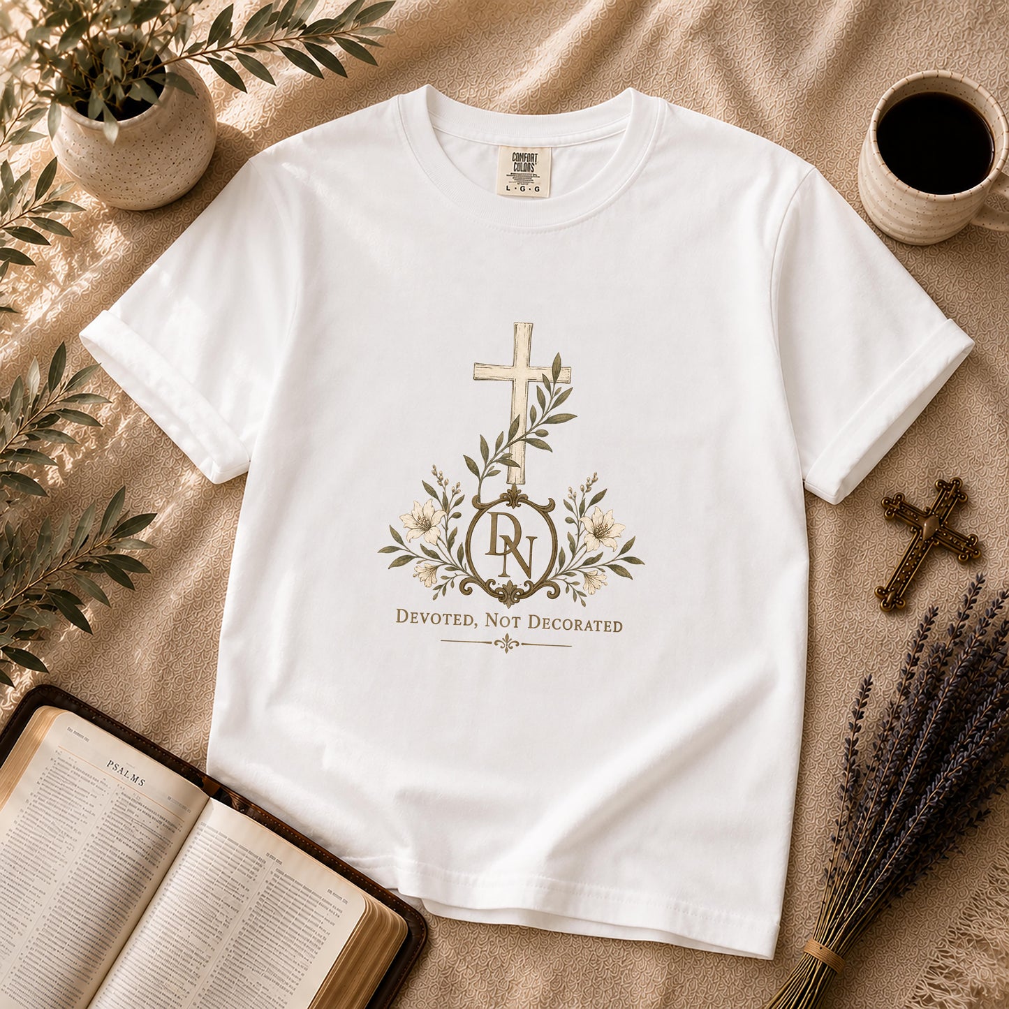 Devoted Not Decorated – Quiet Luxury Christian Tee