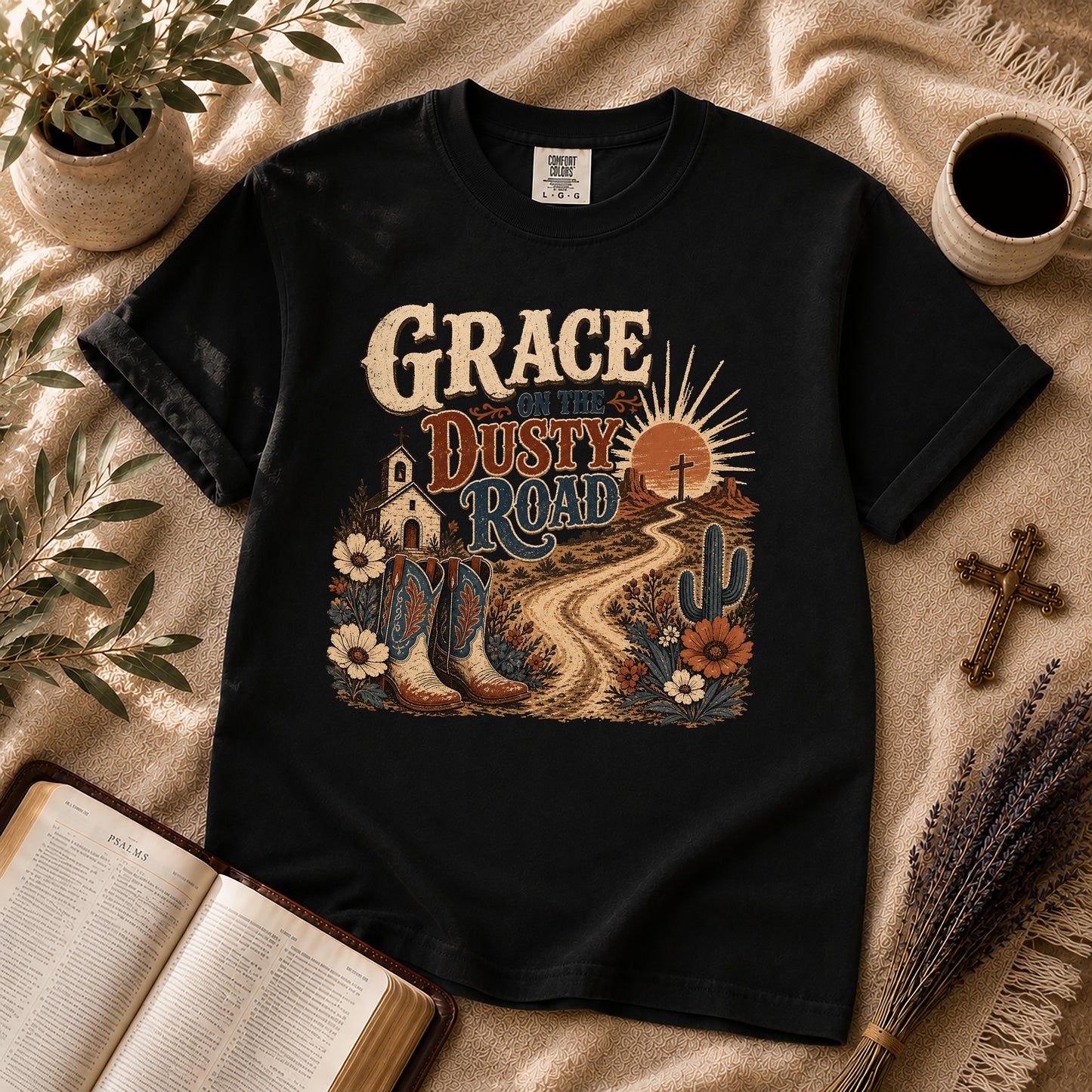 Grace on the Dusty Road – Western Christian Tee