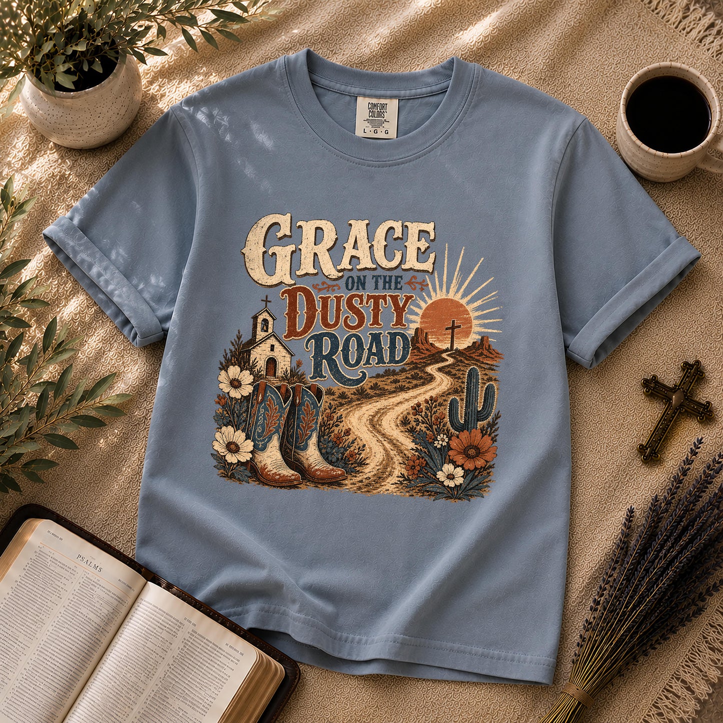 Grace on the Dusty Road – Western Christian Tee