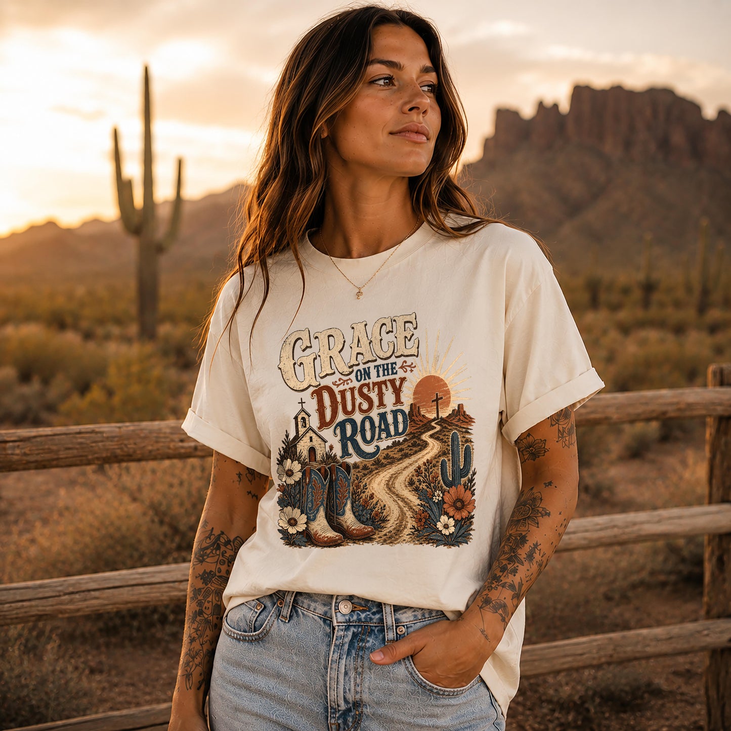 Grace on the Dusty Road – Western Christian Tee