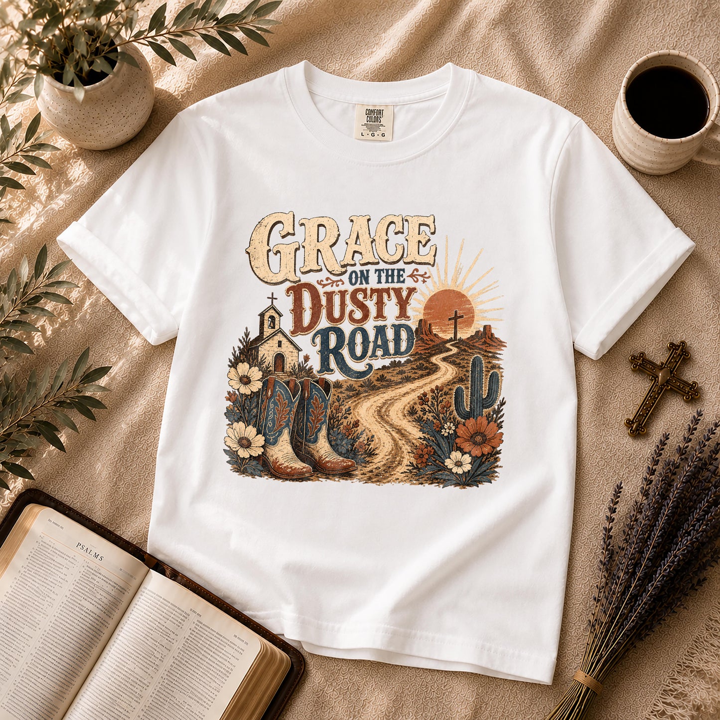 Grace on the Dusty Road – Western Christian Tee