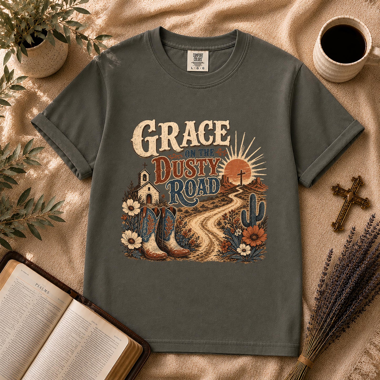 Grace on the Dusty Road – Western Christian Tee
