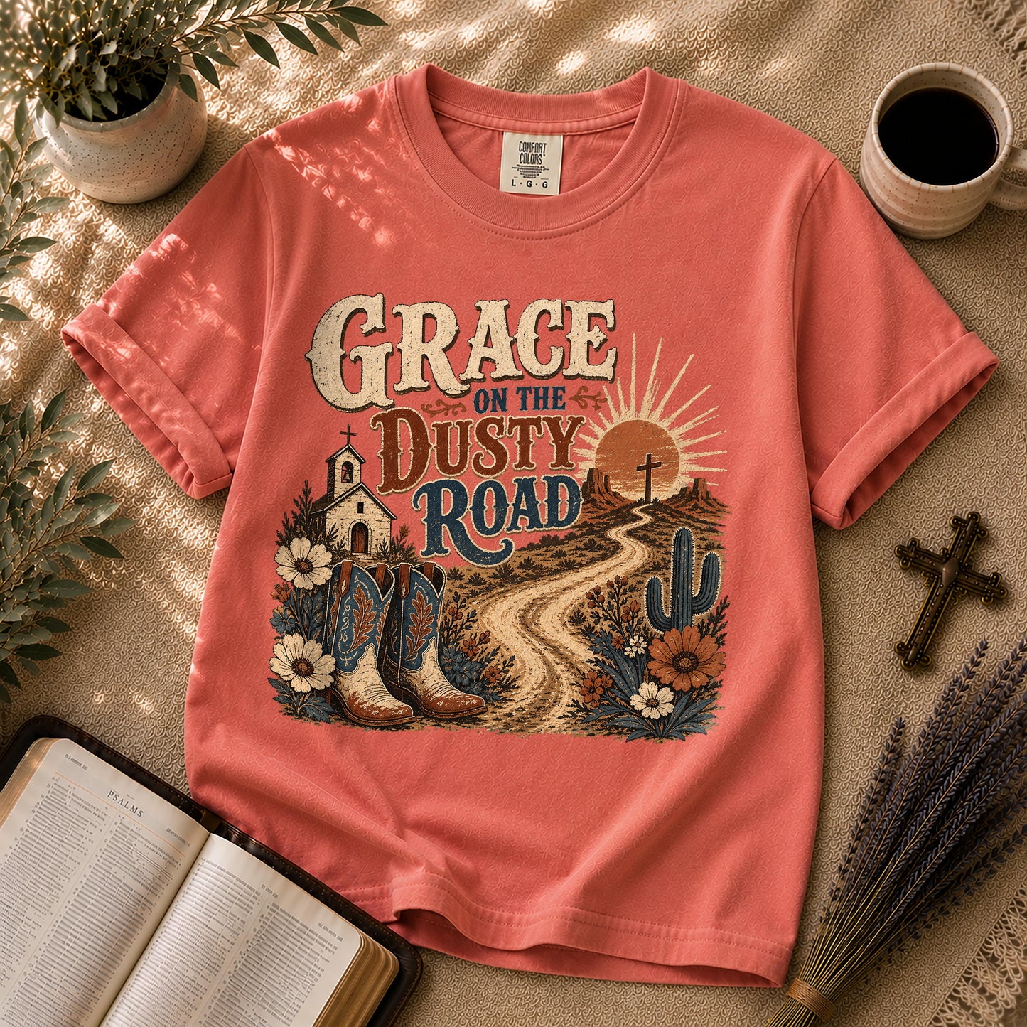 Grace on the Dusty Road – Western Christian Tee