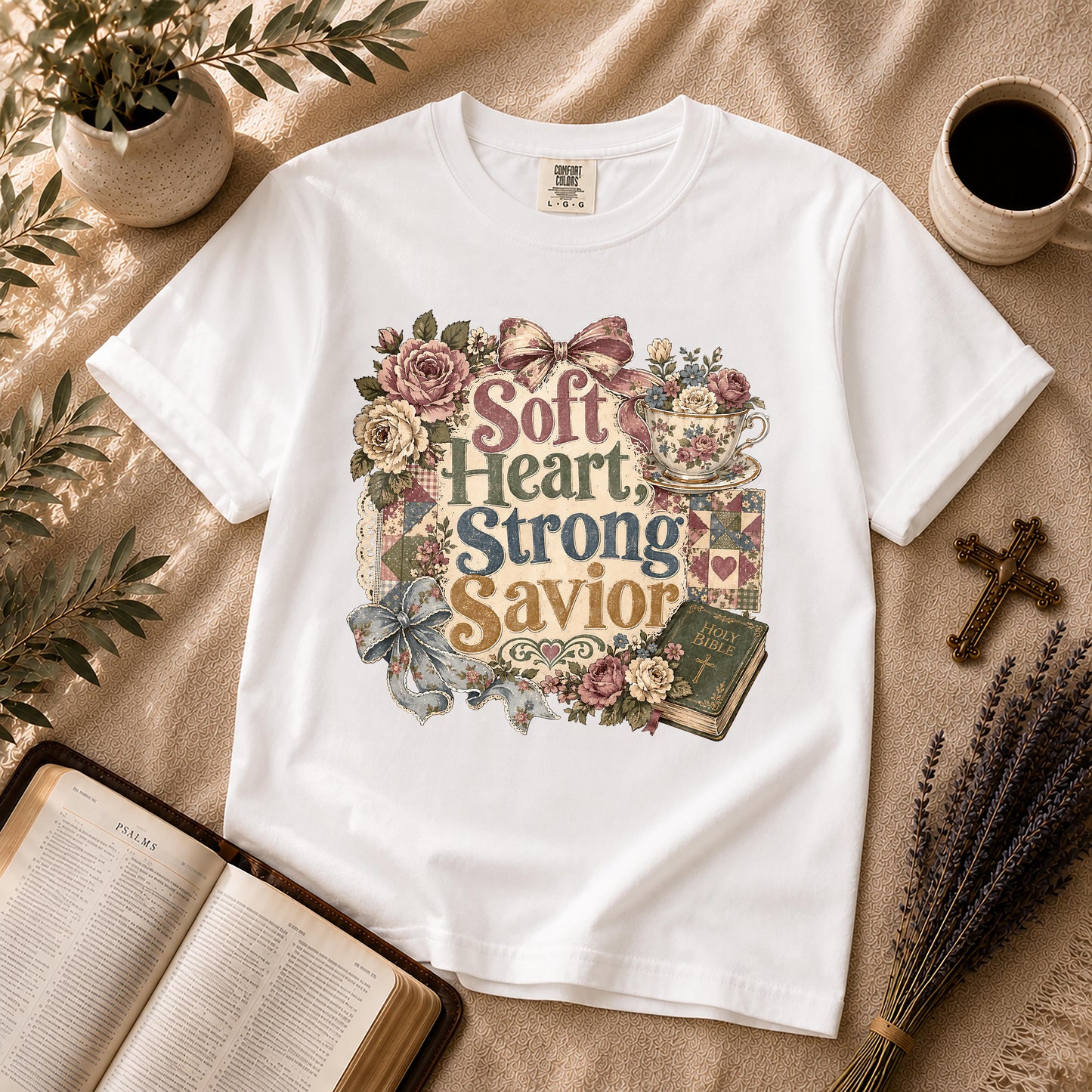 Soft Heart Strong Savior – Grandmillennial Christian Tee